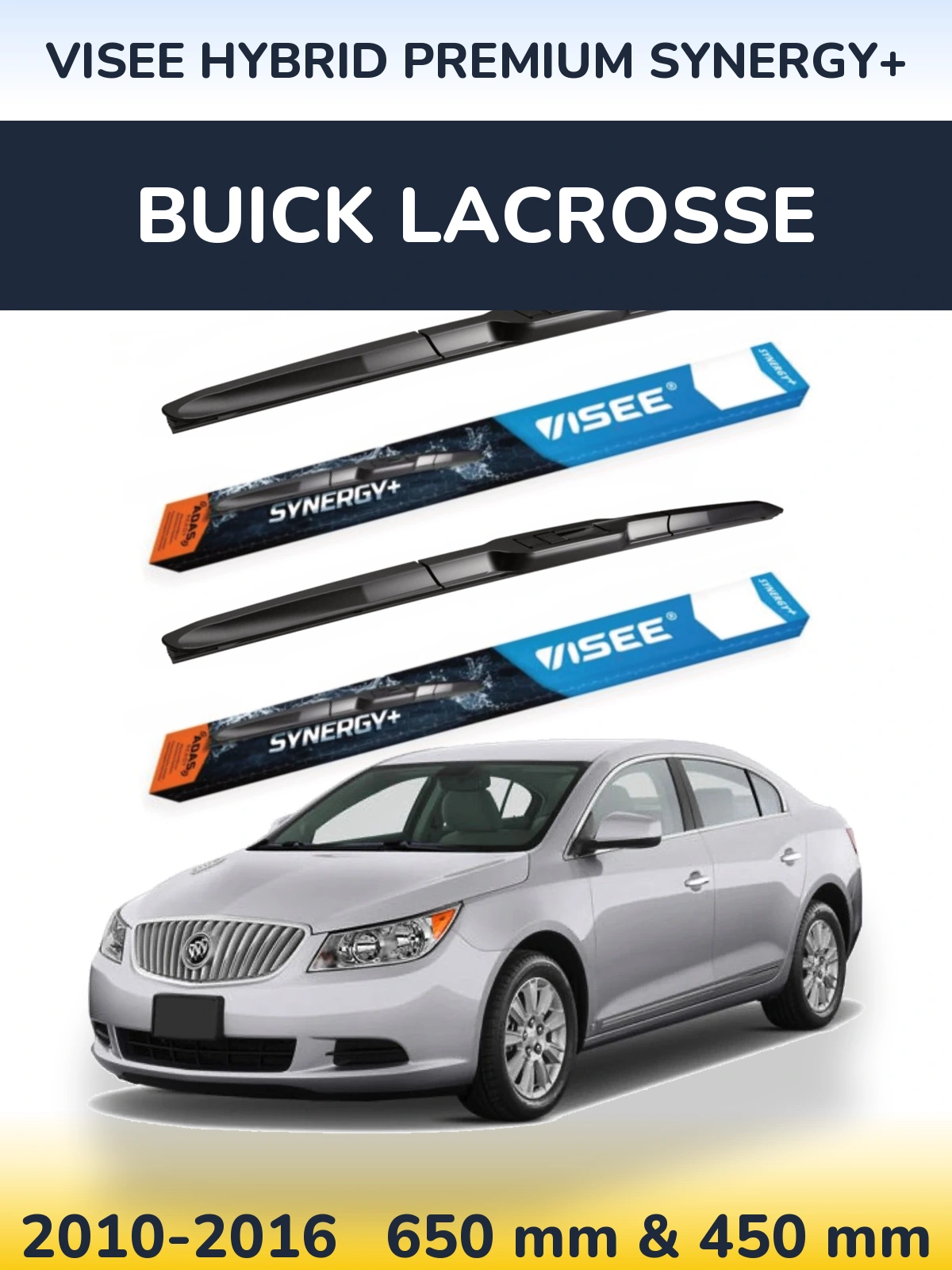 Front wiper blade set VISEE HYBRID PREMIUM SYNERGY+ 650 & 450 mm for Buick LaCrosse 2010-2016