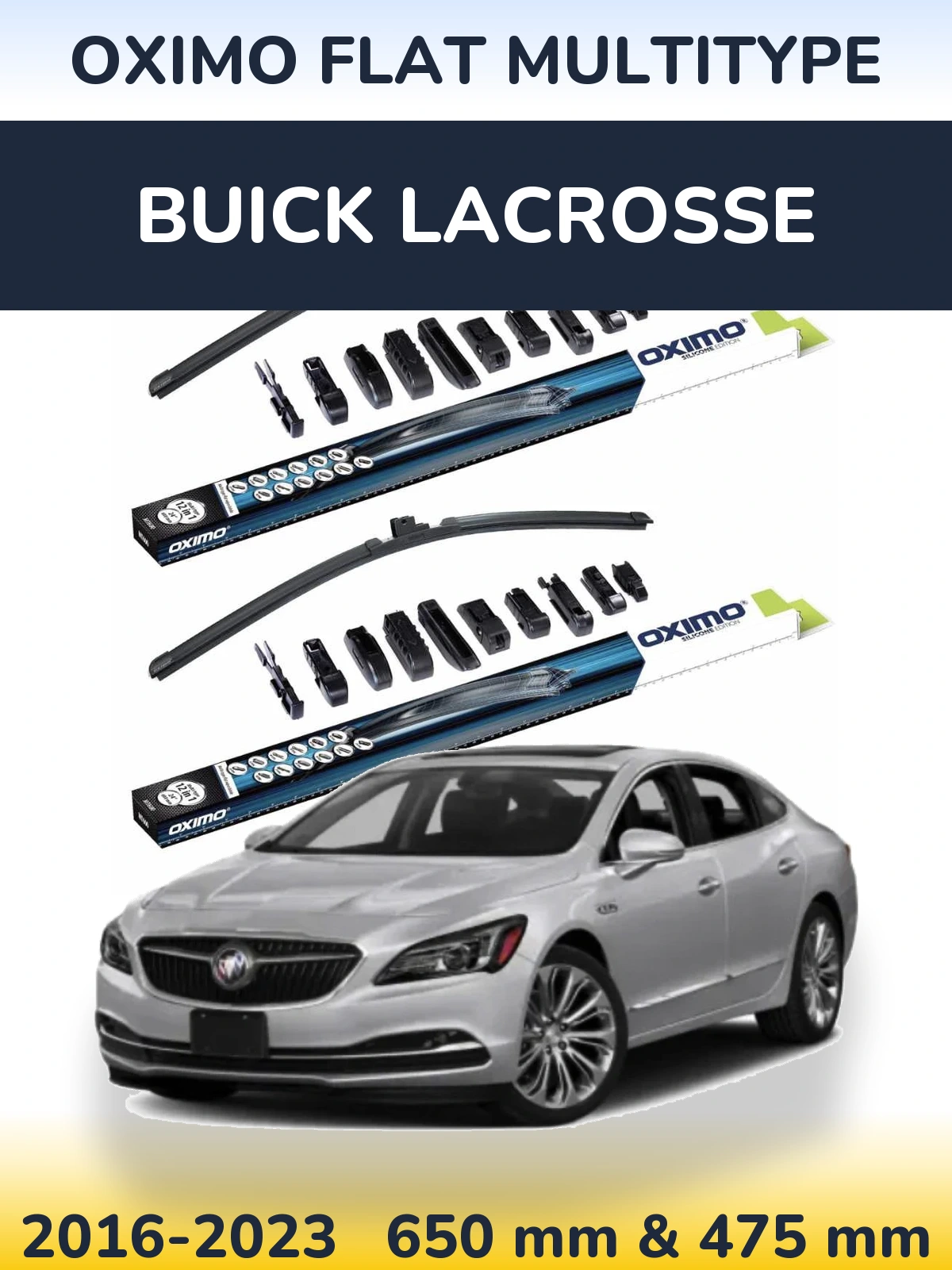 Front wiper blade set Oximo Flat MultiTypee 650 & 475 мм for Buick LaCrosse 2016-2023