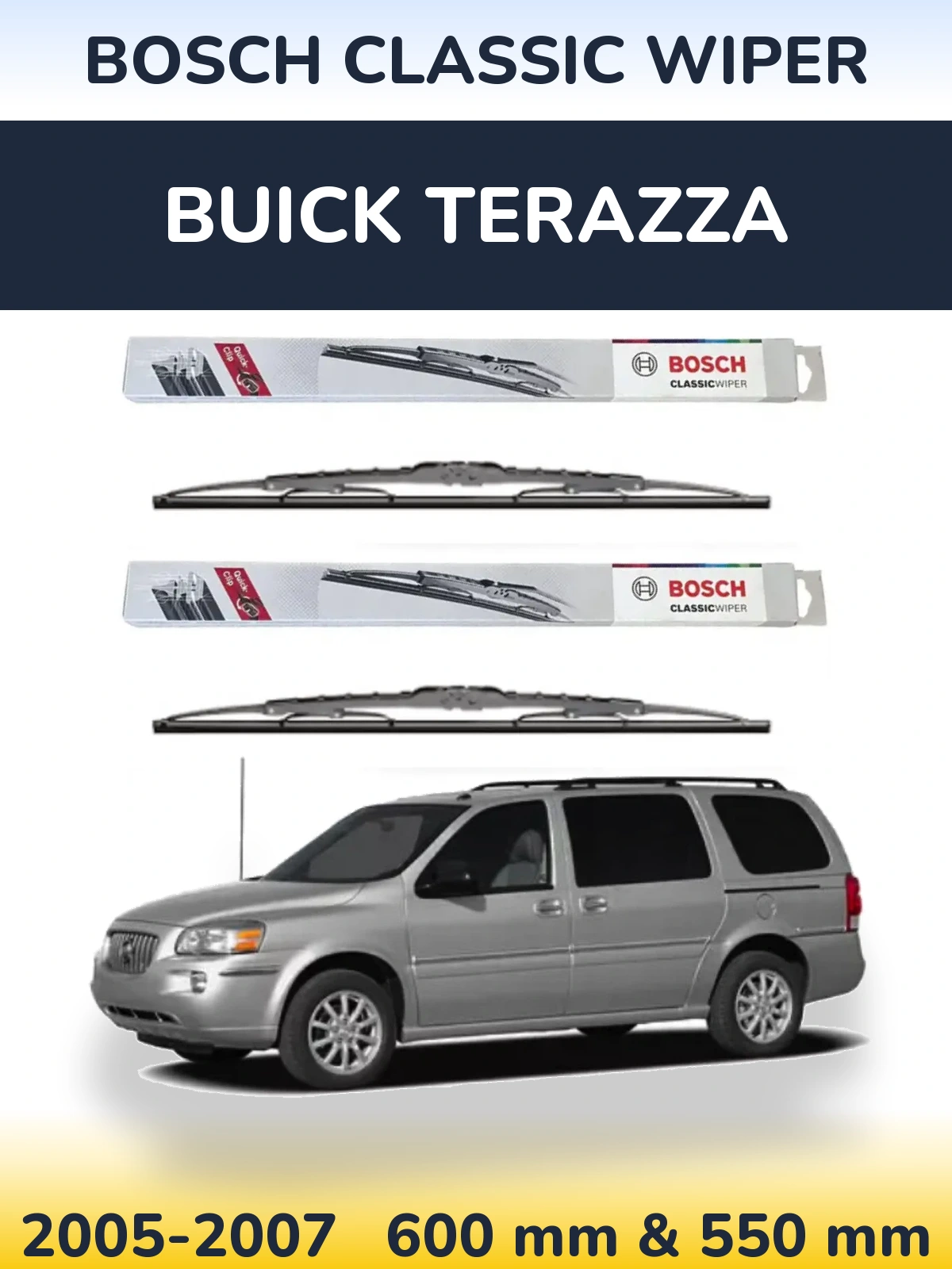 Комплект передних дворников BOSCH Classic Wiper 600 & 550 мм для Buick Terazza 2005-2007