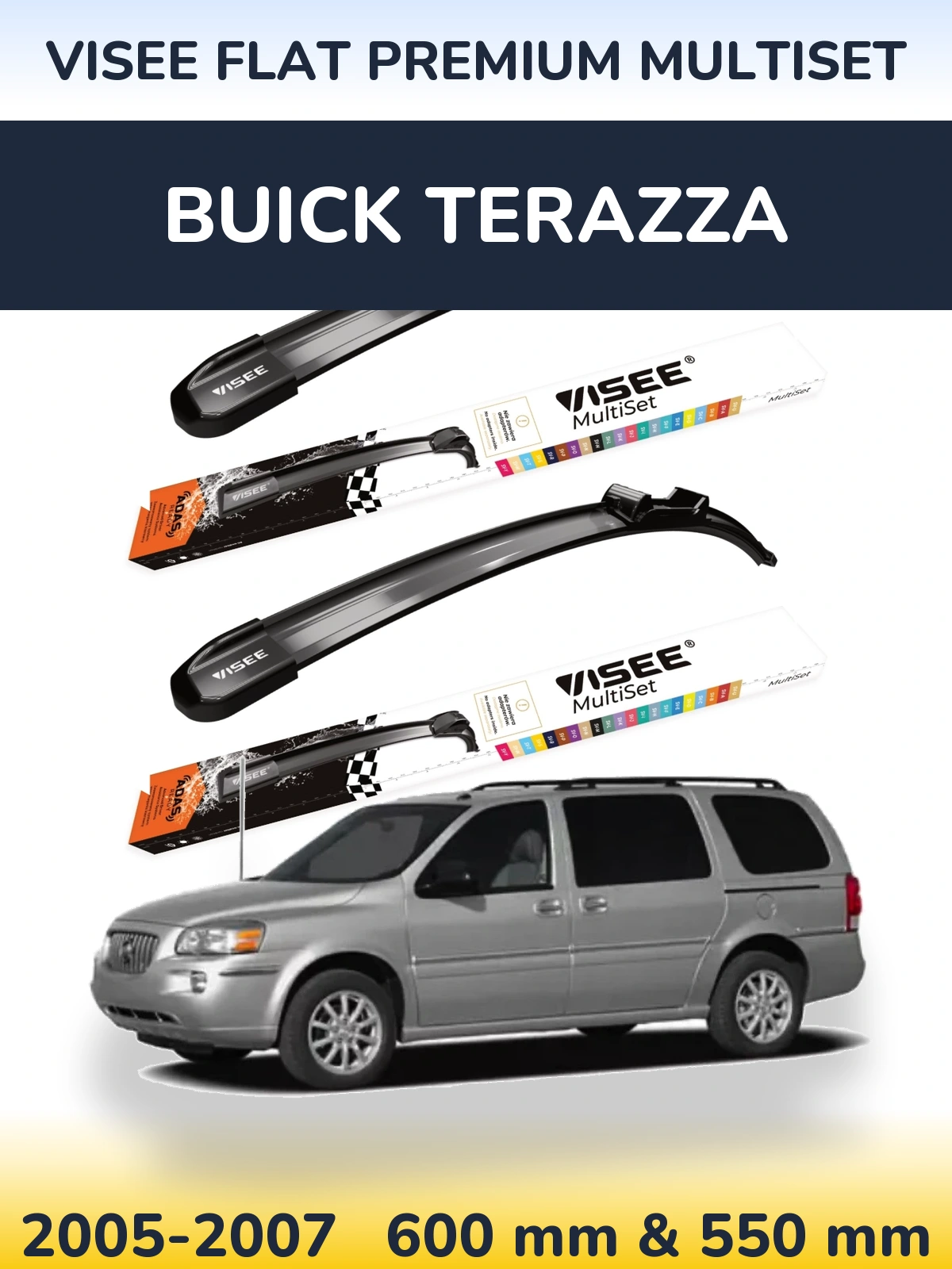 Front wiper blade set VISEE FLAT PREMIUM MultiSet 600 & 550 мм for Buick Terazza 2005-2007