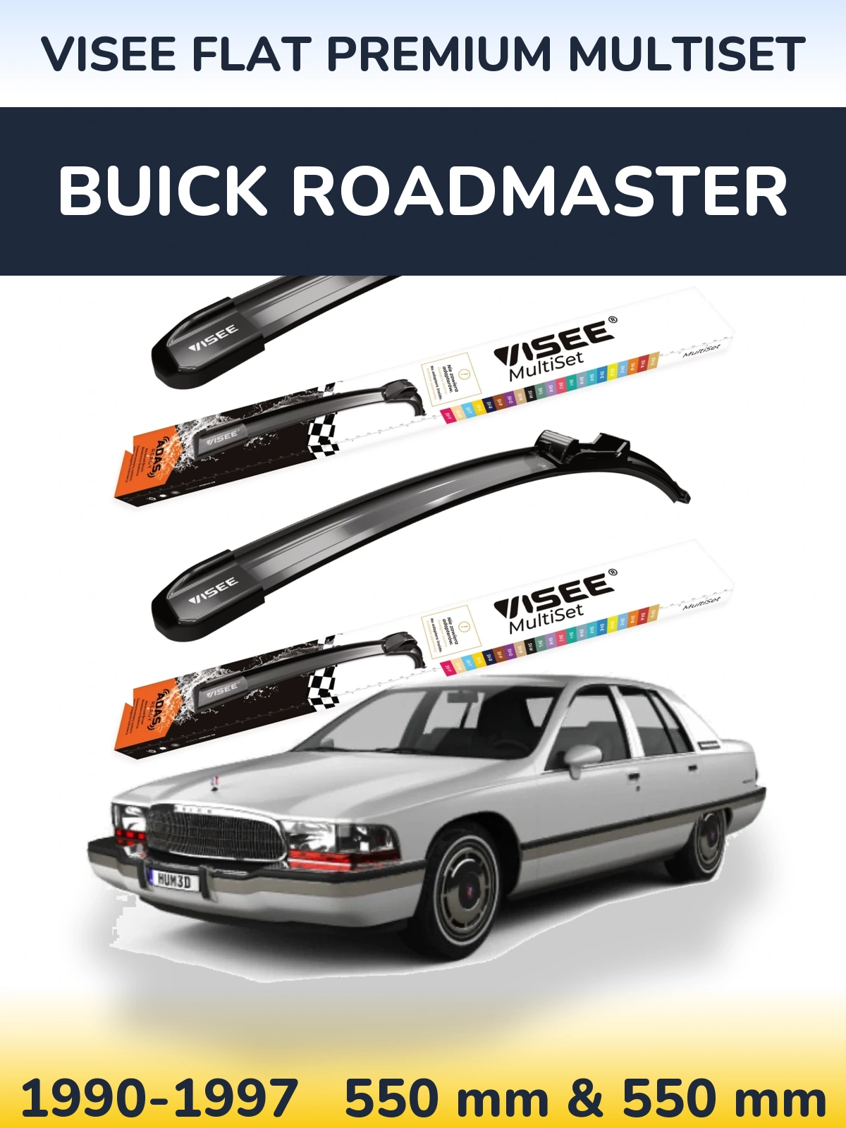 Front wiper blade set VISEE FLAT PREMIUM MultiSet 550 & 550 mm for Buick Roadmaster 1990-1997
