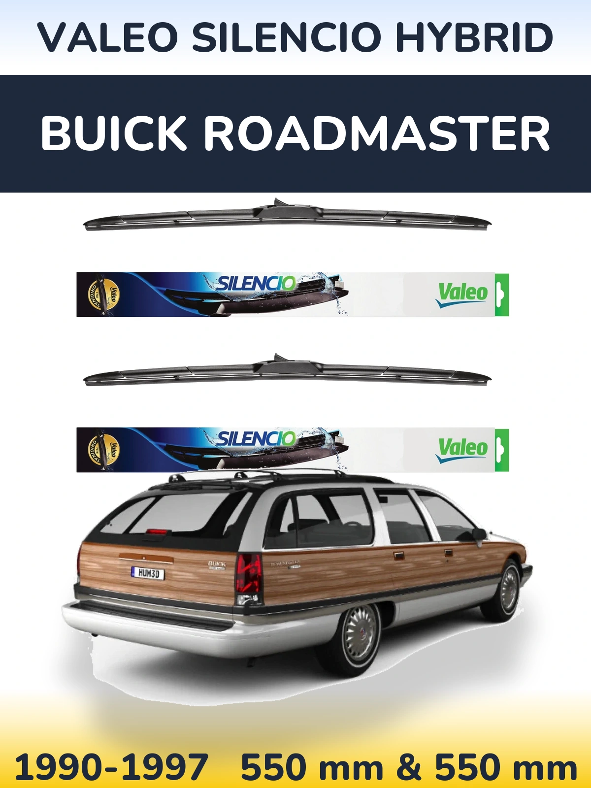 Front wiper blade set Valeo Silencio Hybrid 550 & 550 mm for Buick Roadmaster 1990-1997
