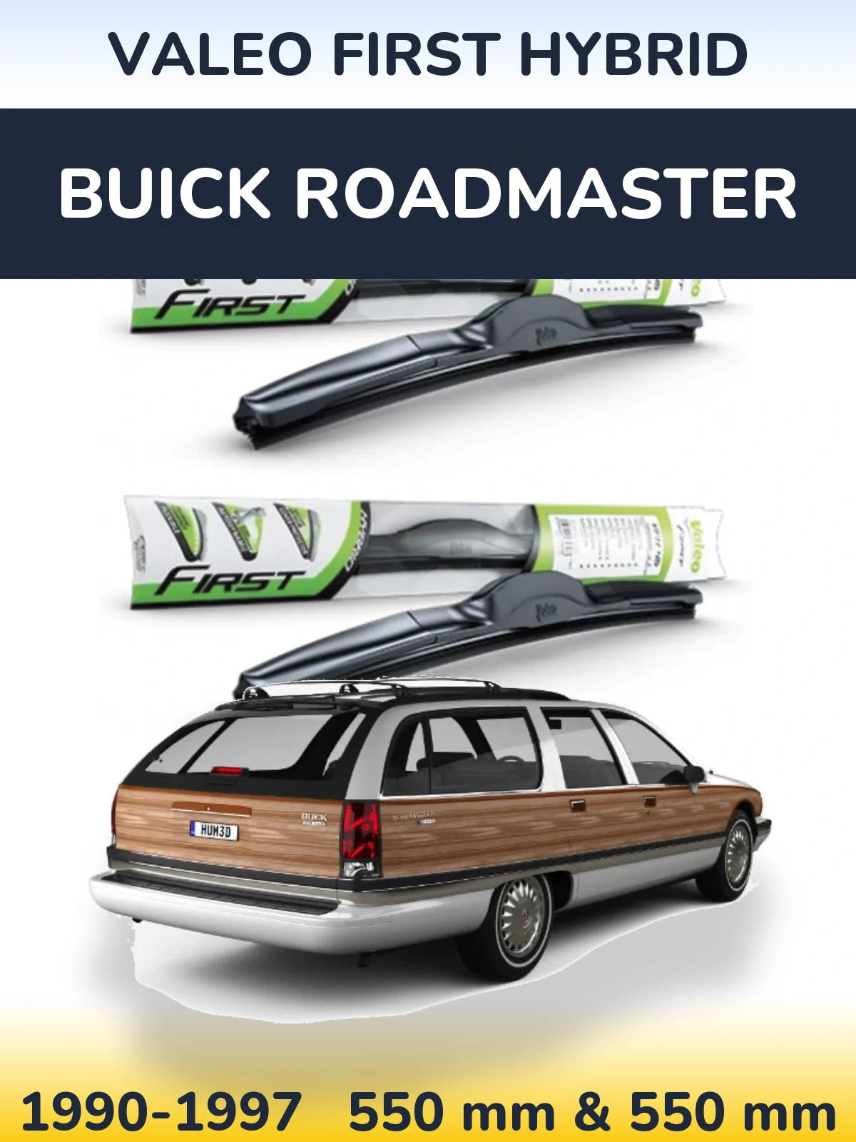 Front wiper blade set Valeo First Hybrid 550 & 550 mm for Buick Roadmaster 1990-1997