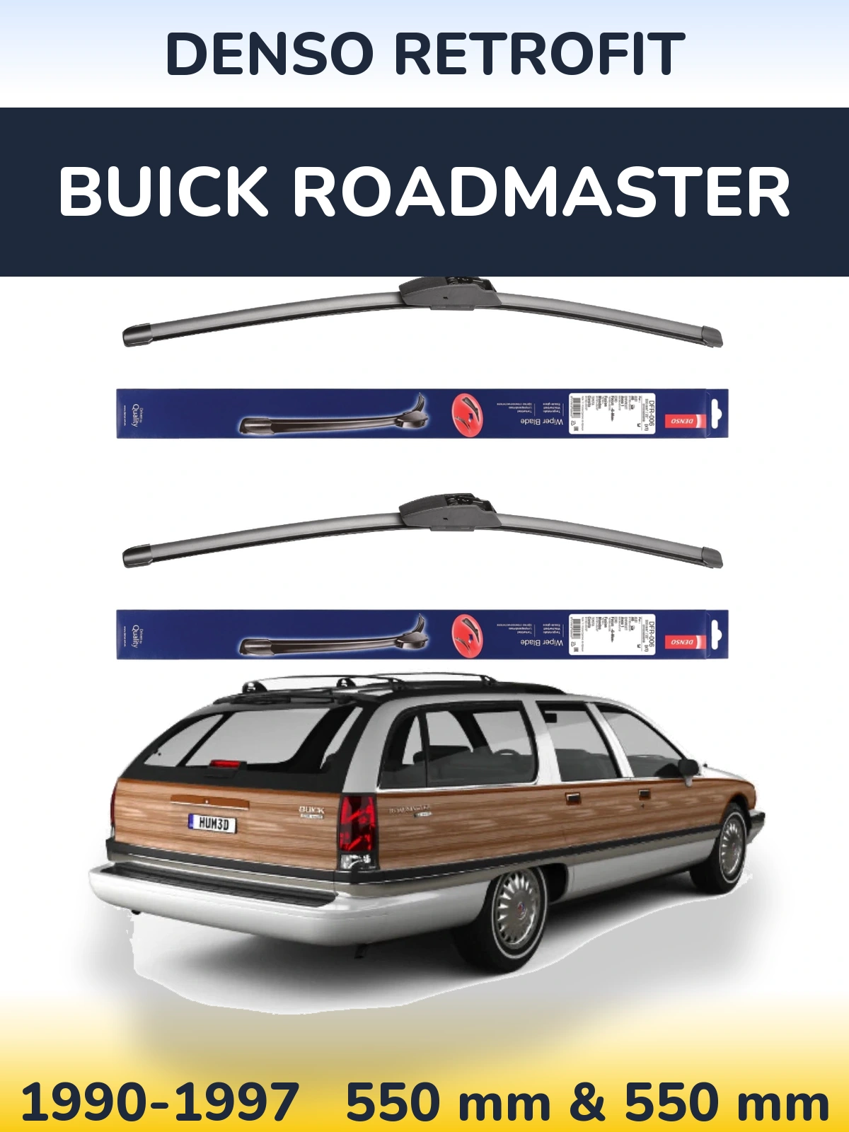 Front wiper blade set Denso Retrofit 550 & 550 мм for Buick Roadmaster 1990-1997