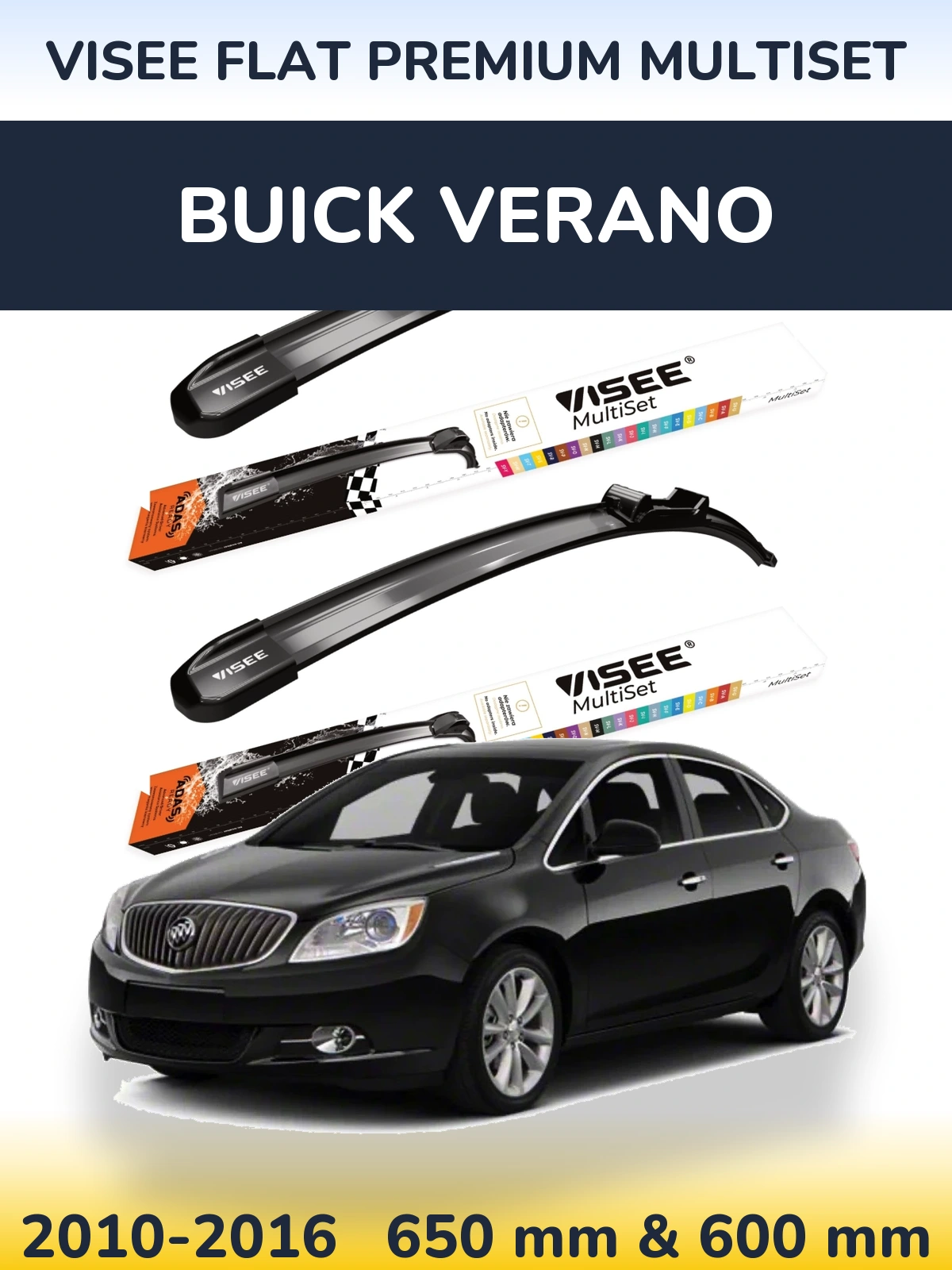 Front wiper blade set VISEE FLAT PREMIUM MultiSet 650 & 600 мм for Buick Verano 2010-2016