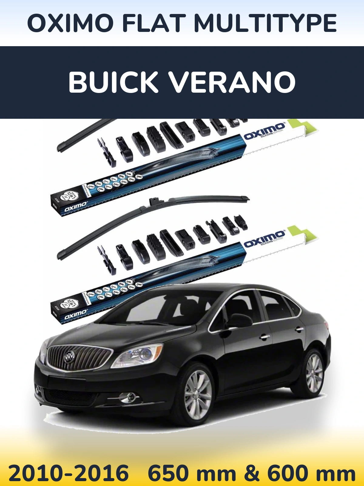 Front wiper blade set Oximo Flat MultiTypee 650 & 600 mm for Buick Verano 2010-2016