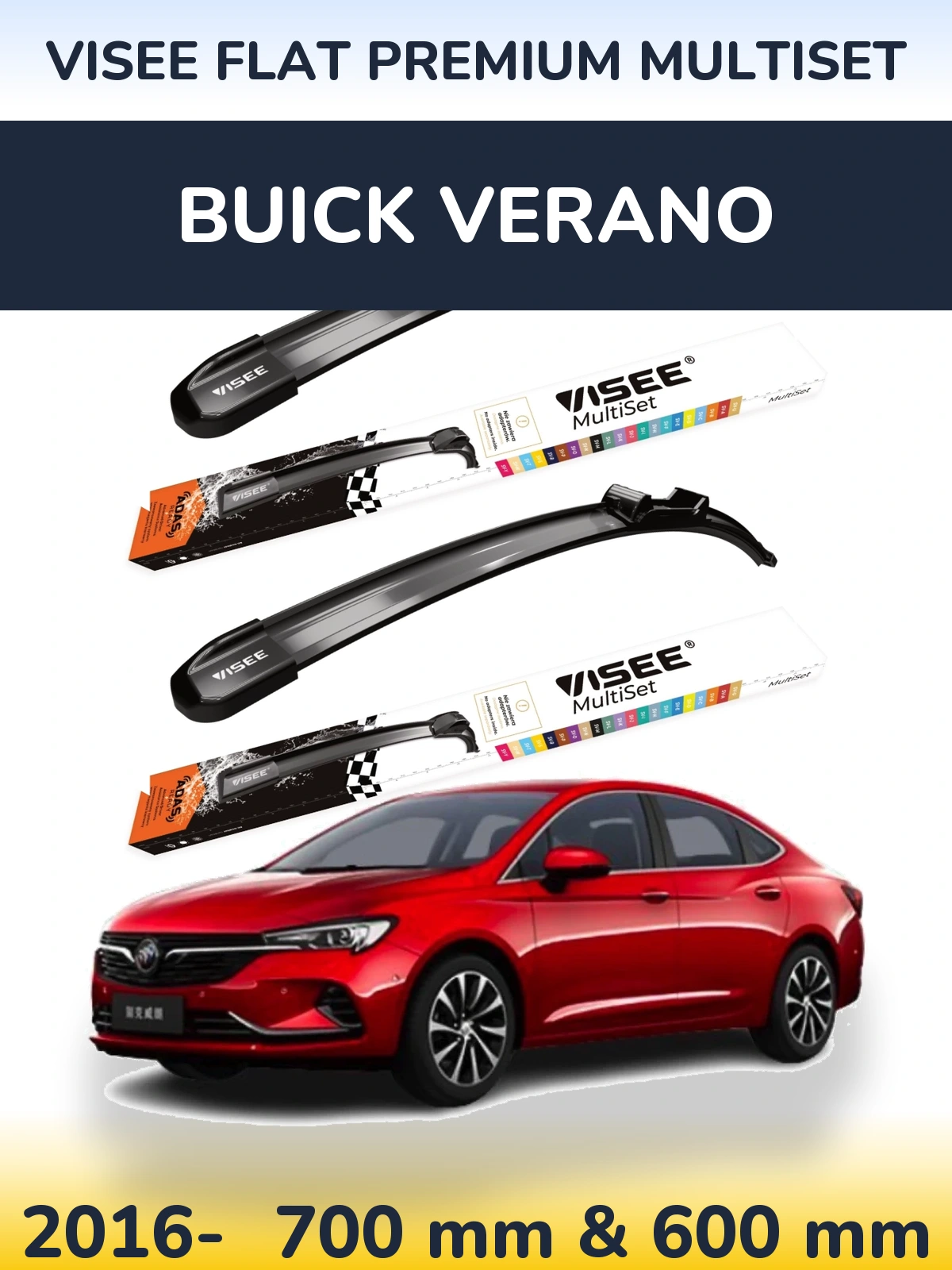 Komplet przednich wycieraczek VISEE FLAT PREMIUM MultiSet 700 & 600 mm do Buick Verano 2016-2026