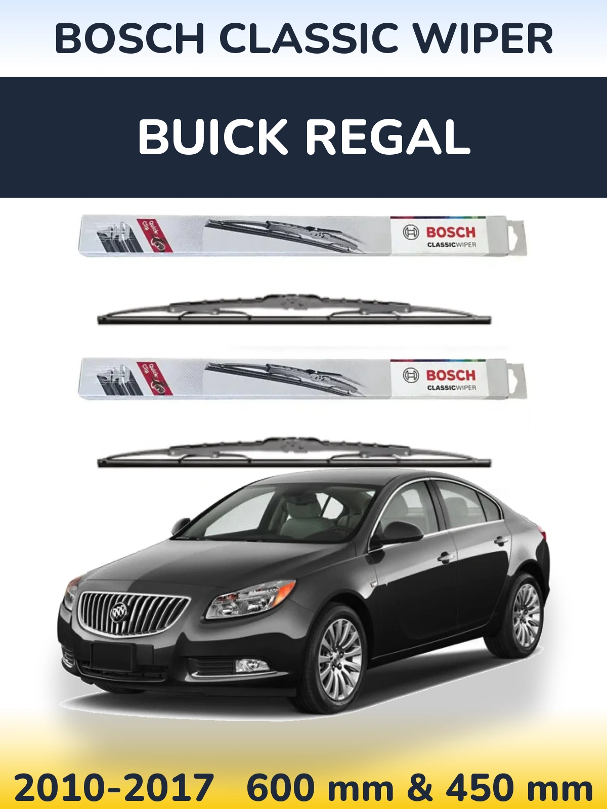 Front wiper blade set BOSCH Classic Wiper 600 & 450 мм for Buick Regal 2010-2017