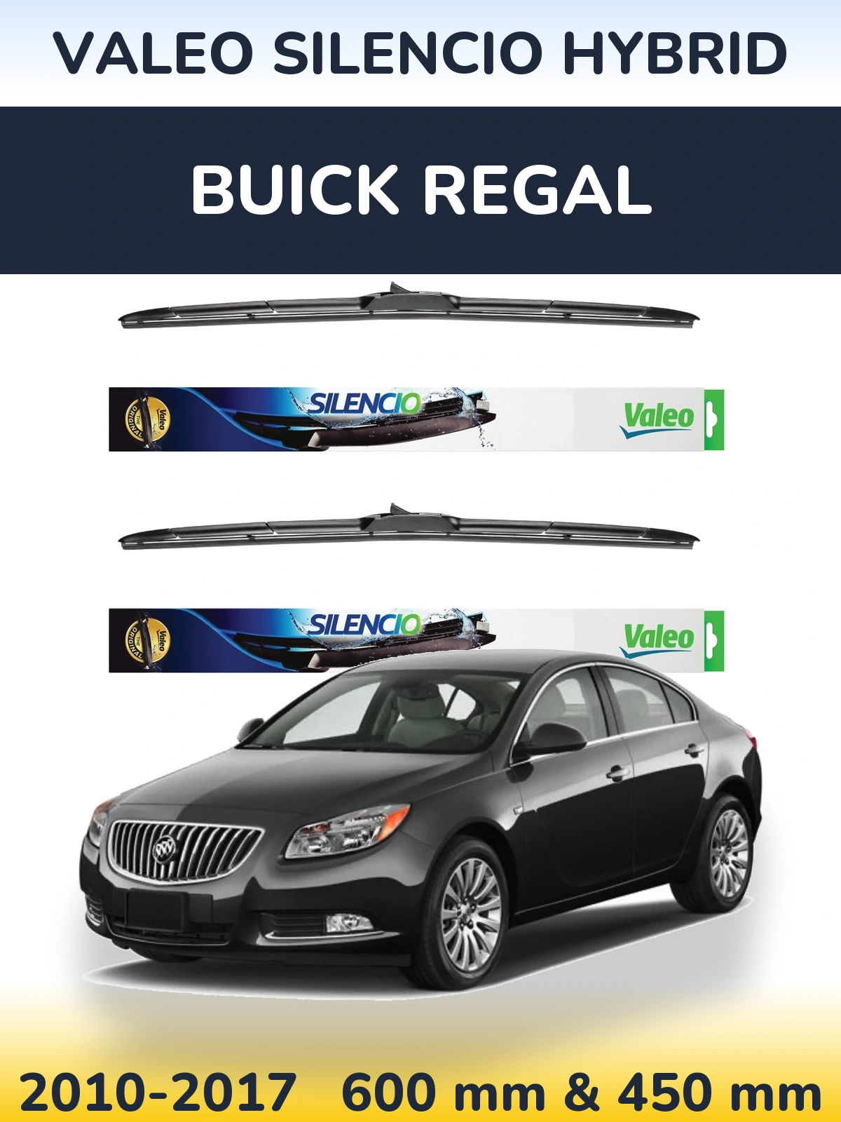 Front wiper blade set Valeo Silencio Hybrid 600 & 450 мм for Buick Regal 2010-2017