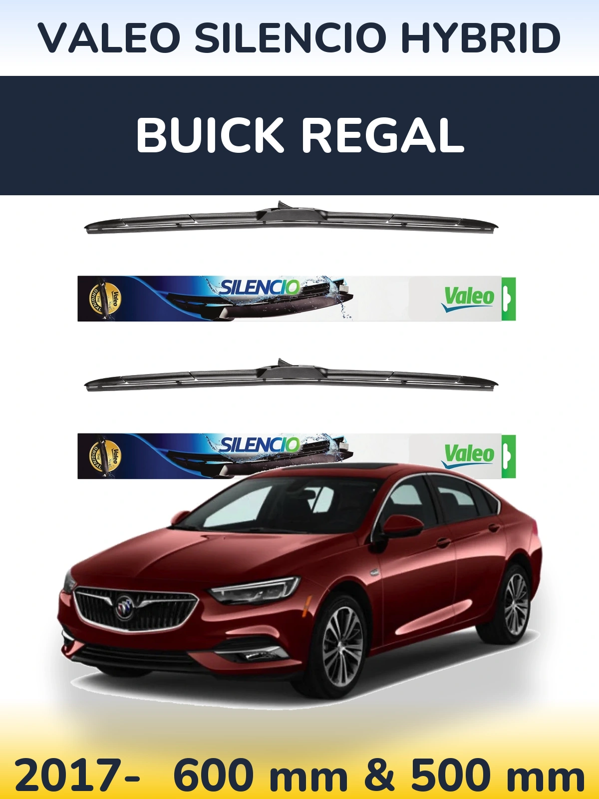 Front wiper blade set Valeo Silencio Hybrid 600 & 500 мм for Buick Regal 2017-2026