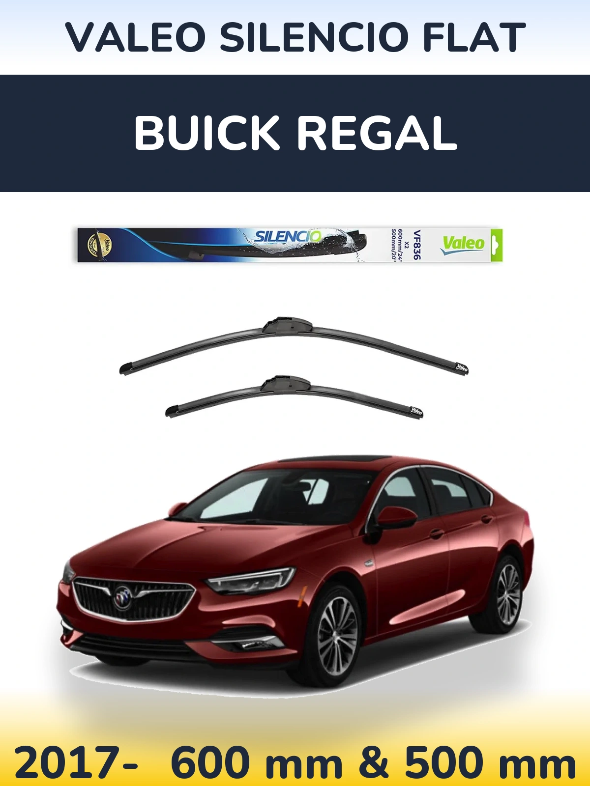 Front wiper blade set Valeo Silencio Flat 600 & 500 мм for Buick Regal 2017-2026