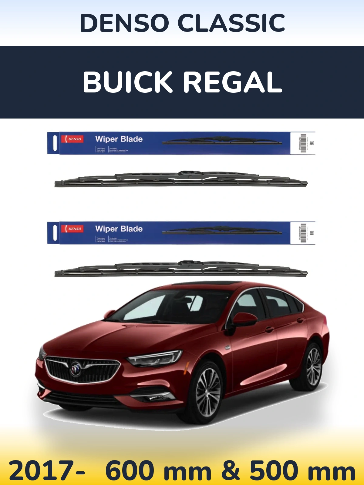 Front wiper blade set Denso Classic 600 & 500 мм for Buick Regal 2017-2026