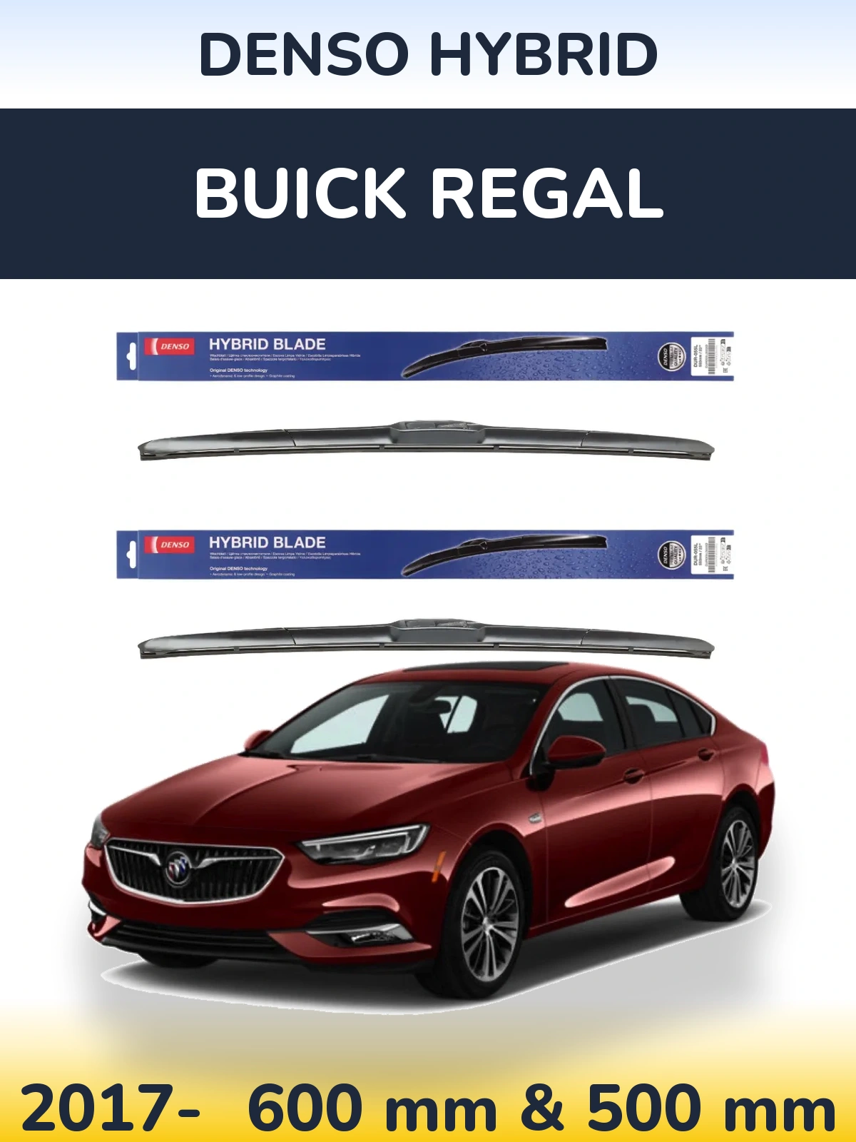 Комплект передніх щіток Denso Hybrid 600 & 500 мм для Buick Regal 2017-2026