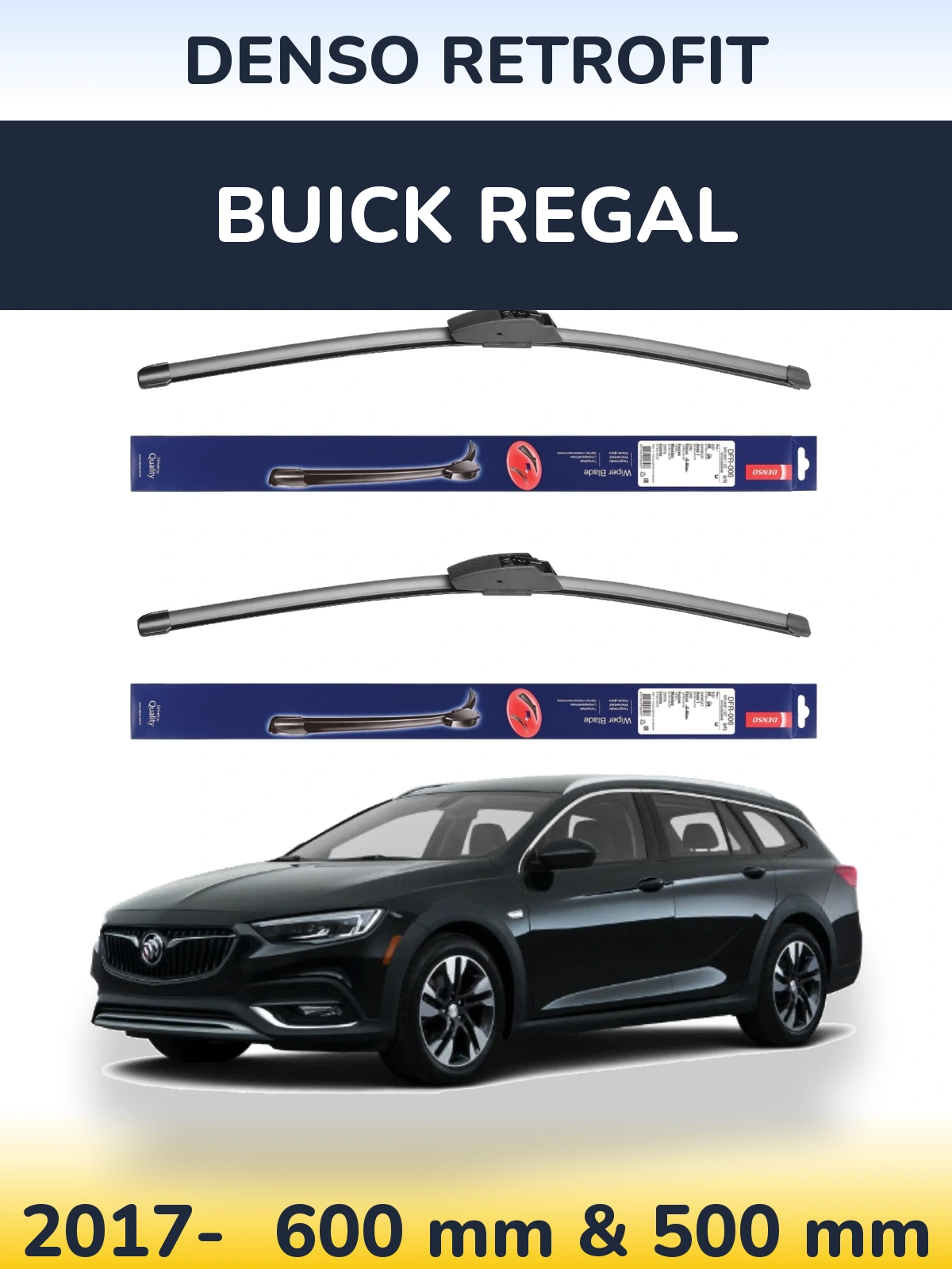 Front wiper blade set Denso Retrofit 600 & 500 mm for Buick Regal 2017-2026