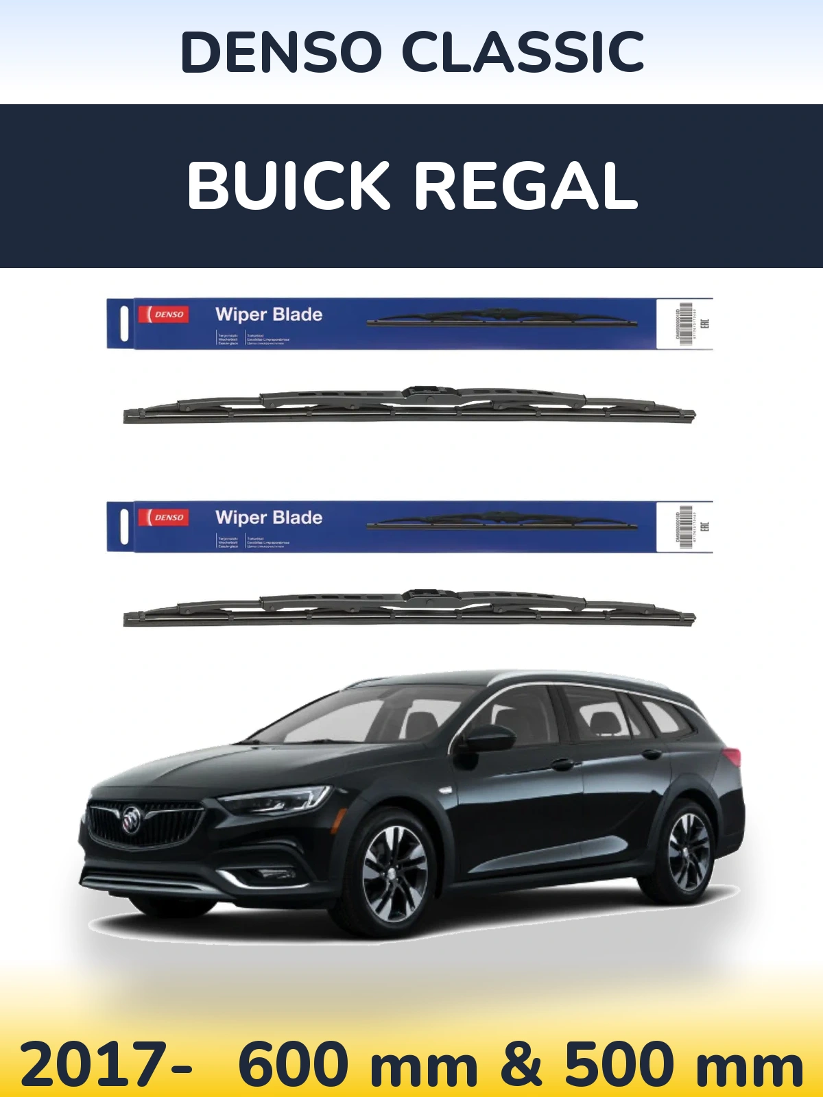 Front wiper blade set Denso Classic 600 & 500 mm for Buick Regal 2017-2026