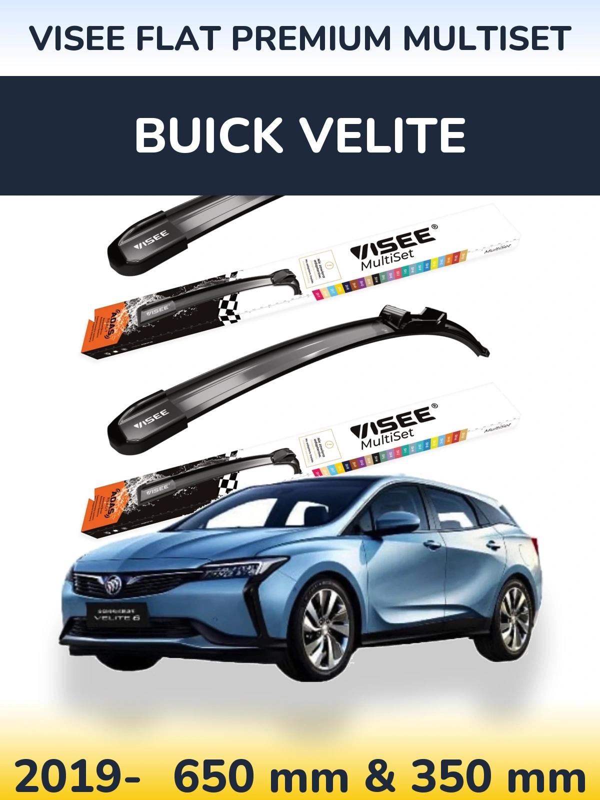 Front wiper blade set VISEE FLAT PREMIUM MultiSet 650 & 350 мм for Buick Velite 2019-2026