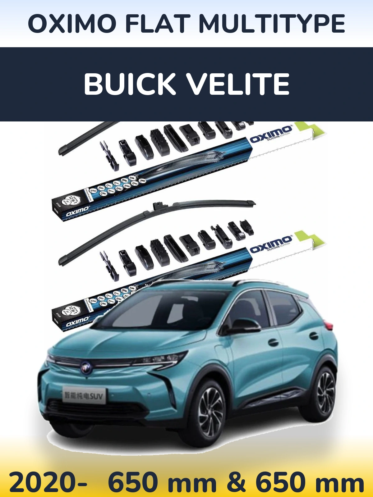 Komplet przednich wycieraczek Oximo Flat MultiType 650 & 650 mm do Buick Velite 2020-2026