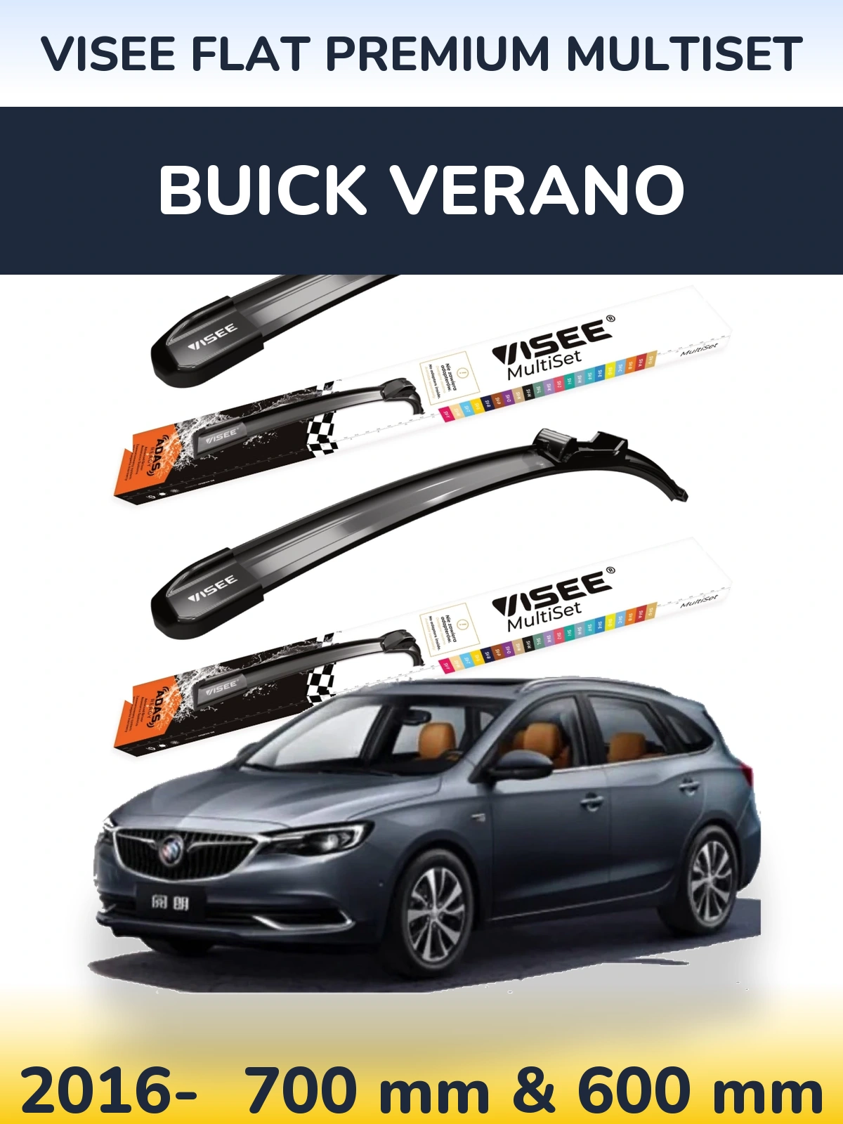 Front wiper blade set VISEE FLAT PREMIUM MultiSet 700 & 600 мм for Buick Verano 2016-2026