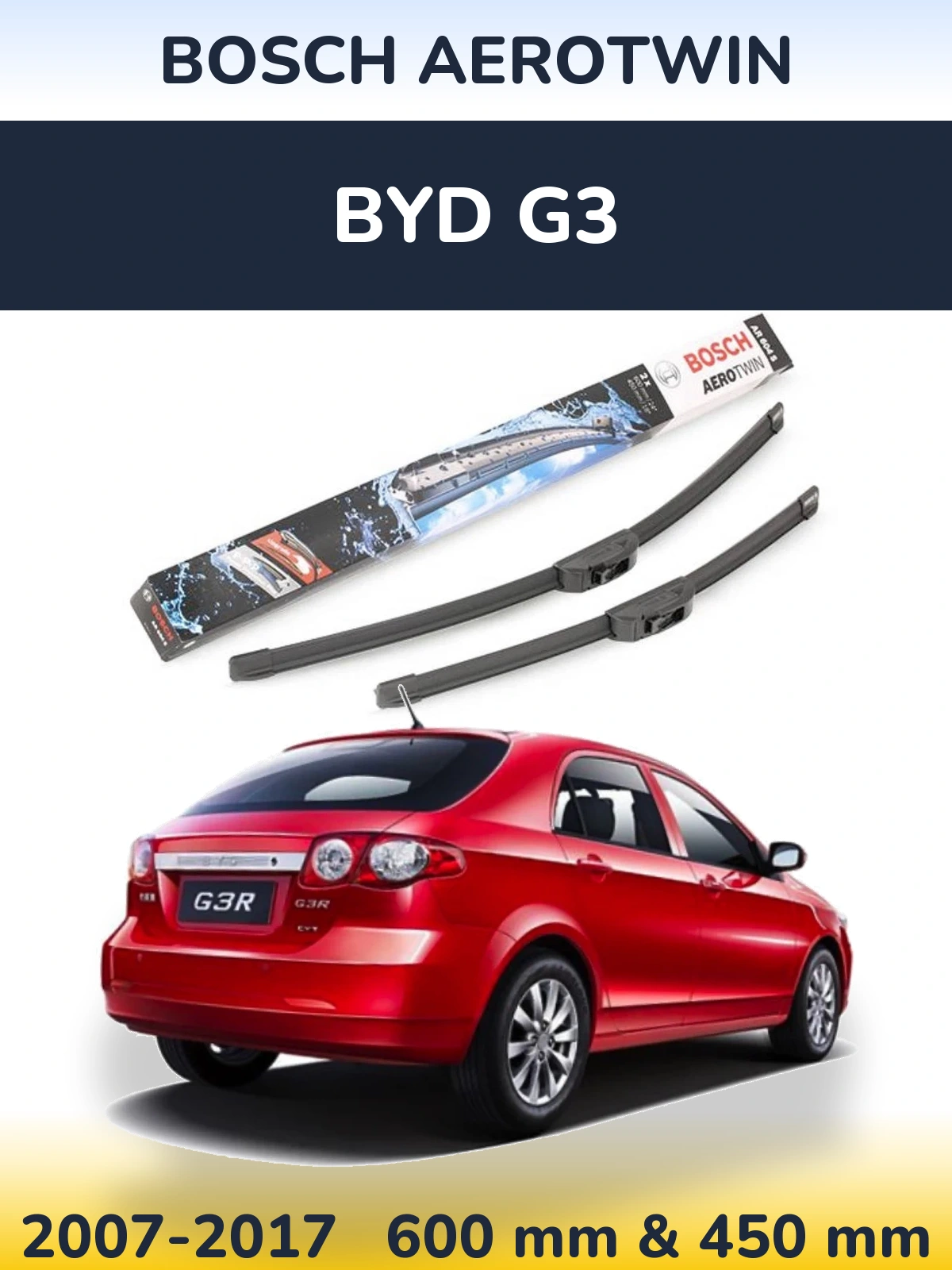 Front wiper blade set BOSCH AeroTwin 600 & 450 mm for BYD G3 2007-2017