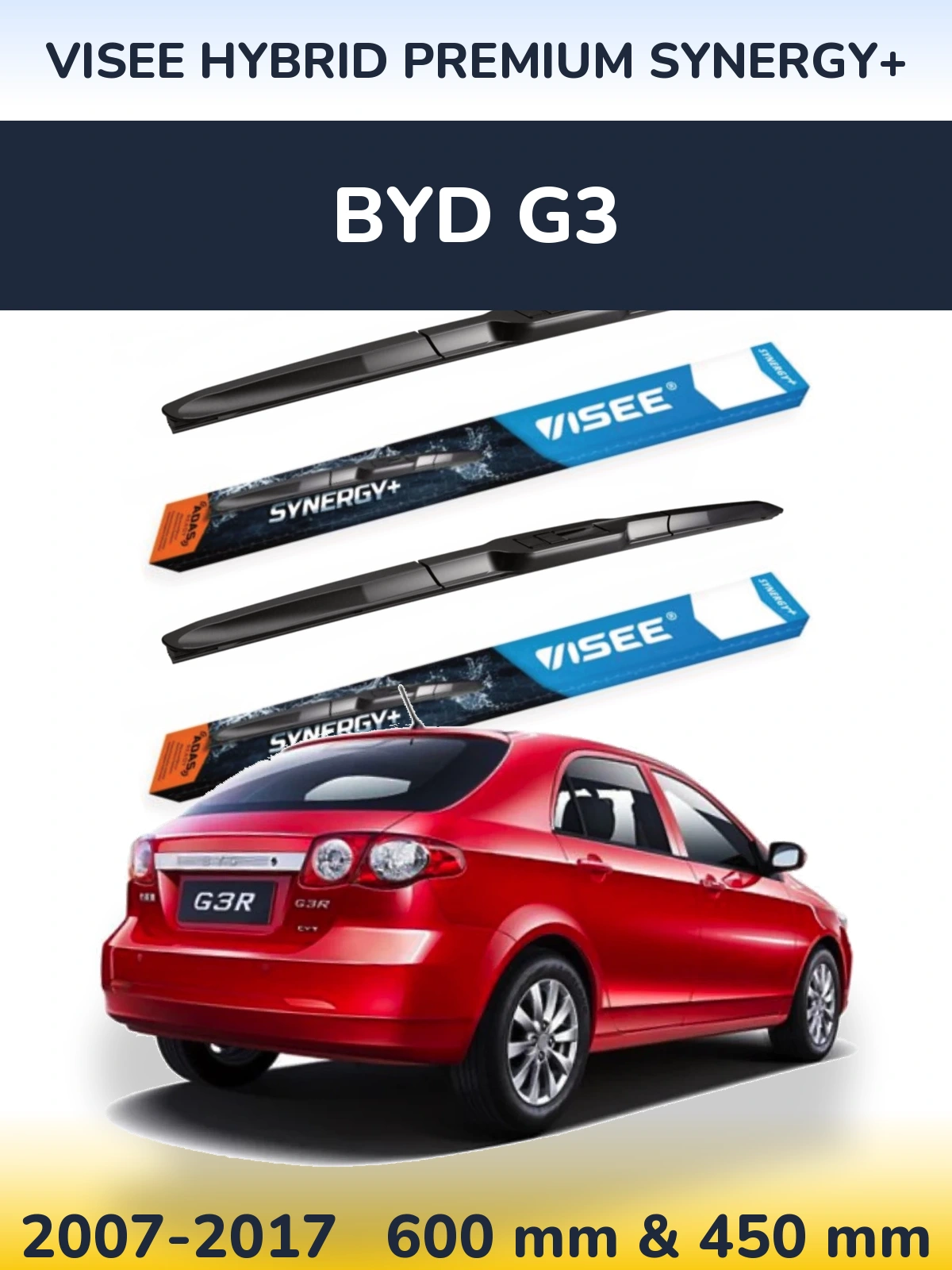 Комплект передних дворников VISEE HYBRID PREMIUM SYNERGY+ 600 & 450 мм для BYD G3 2007-2017