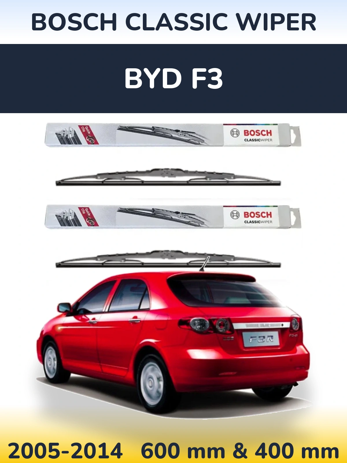 Front wiper blade set BOSCH Classic Wiper 600 & 400 мм for BYD F3 2005-2014