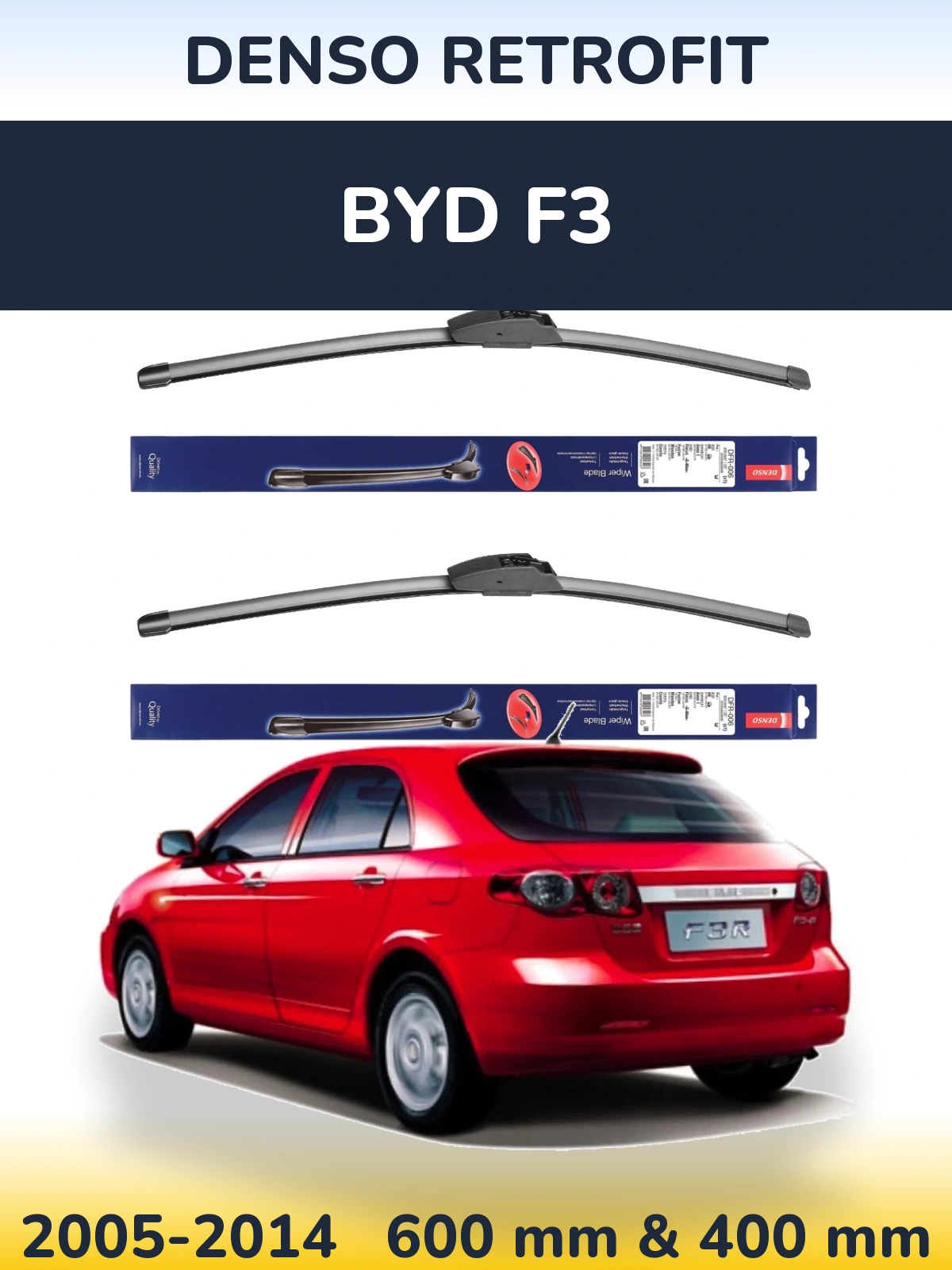 Front wiper blade set Denso Retrofit 600 & 400 мм for BYD F3 2005-2014