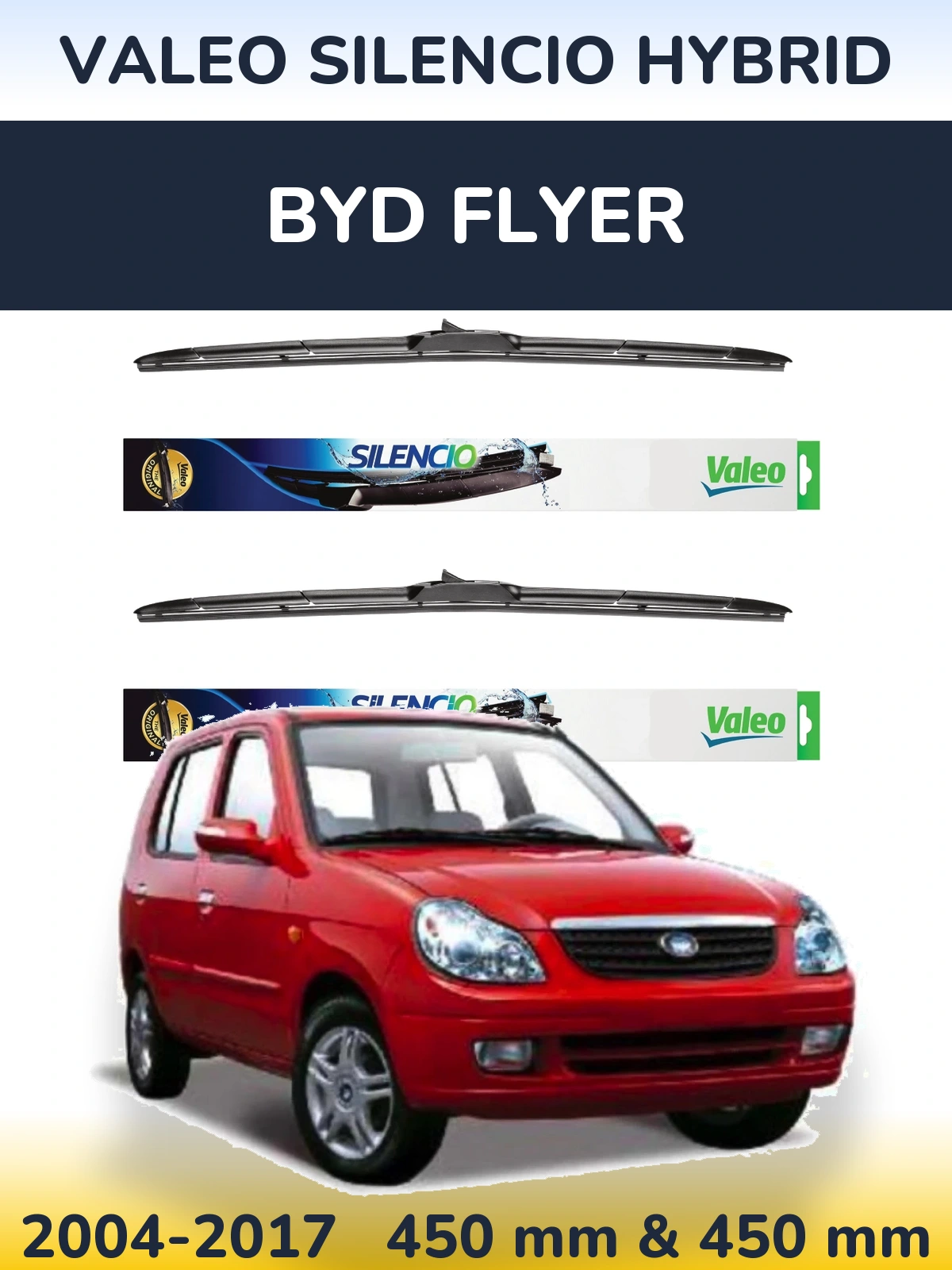 Front wiper blade set Valeo Silencio Hybrid 450 & 450 мм for BYD Flyer 2004-2017
