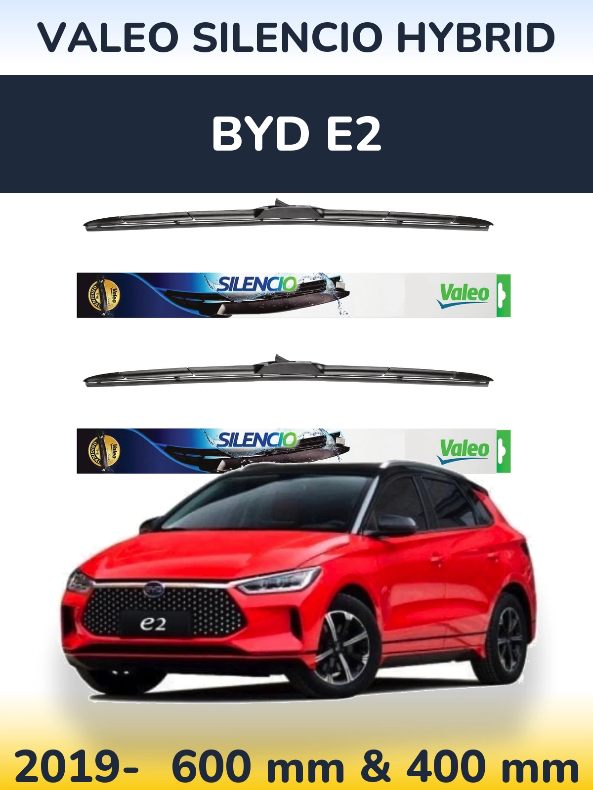 Komplet przednich wycieraczek Valeo Silencio Hybrid 600 & 400 mm do BYD E2 2019-2026