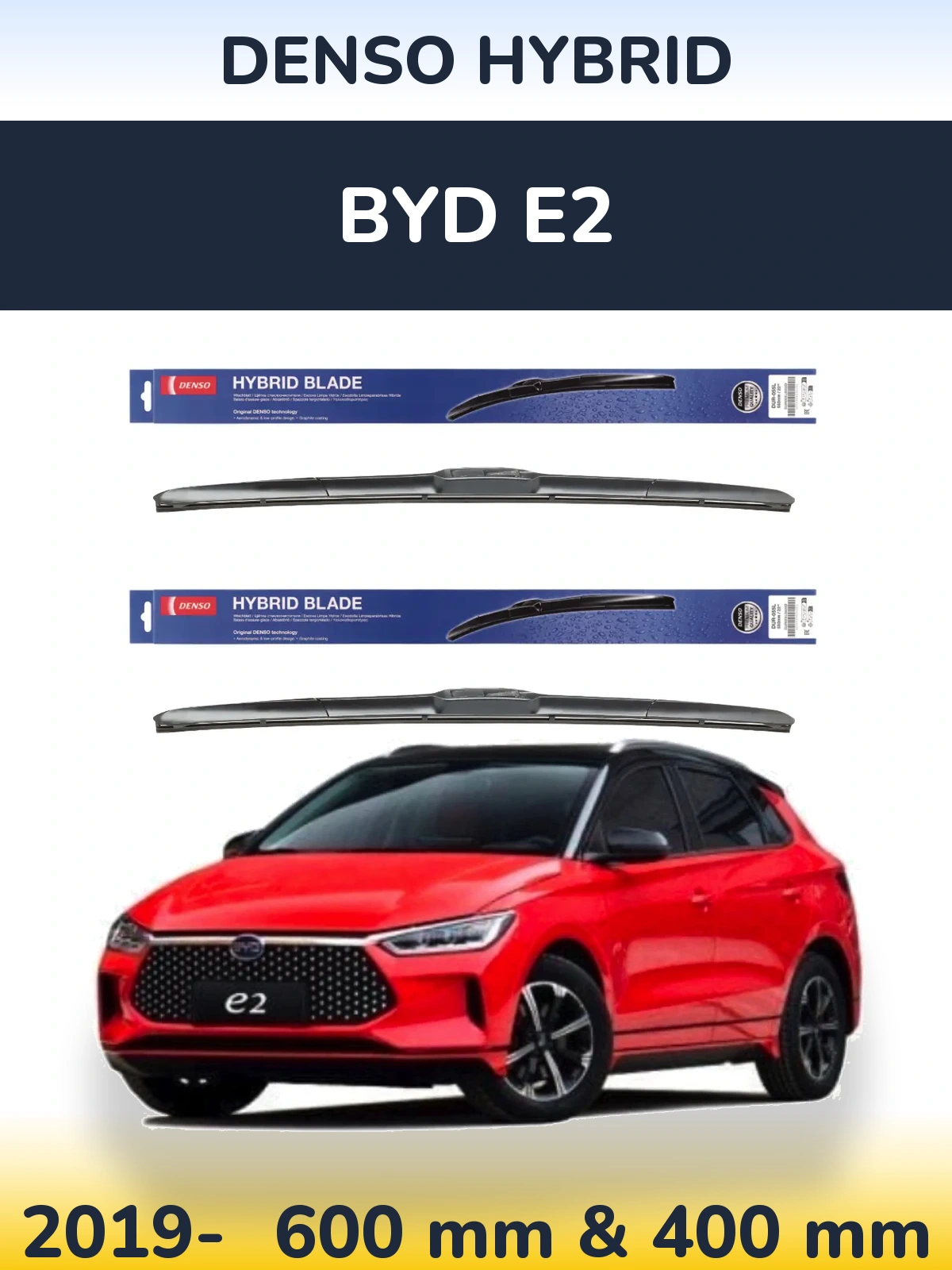 Komplet przednich wycieraczek Denso Hybrid 600 & 400 mm do BYD E2 2019-2026