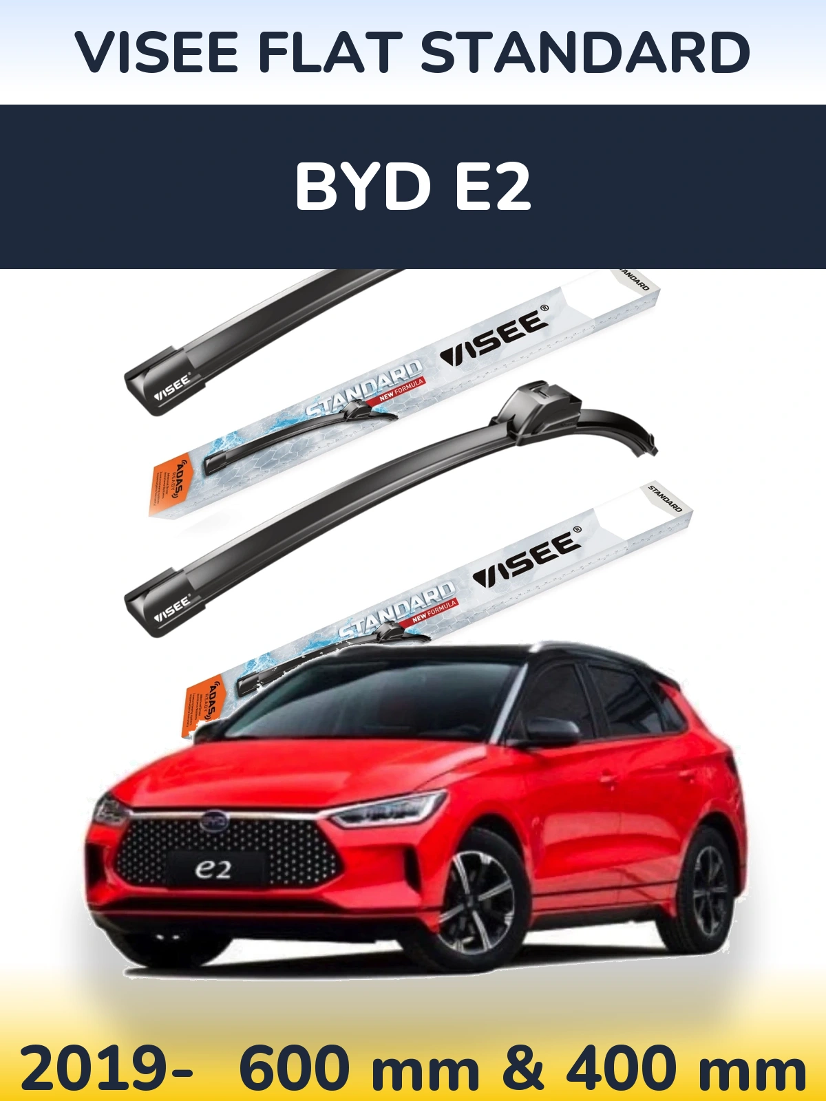 Комплект передних дворников VISEE FLAT STANDARD 600 & 400 мм для BYD E2 2019-2026