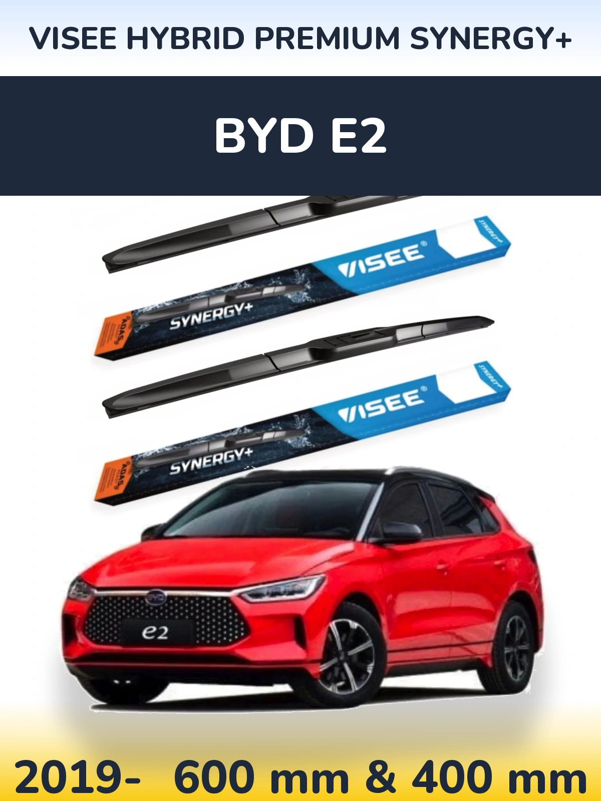 Комплект передніх щіток VISEE HYBRID PREMIUM SYNERGY+ 600 & 400 мм для BYD E2 2019-2026