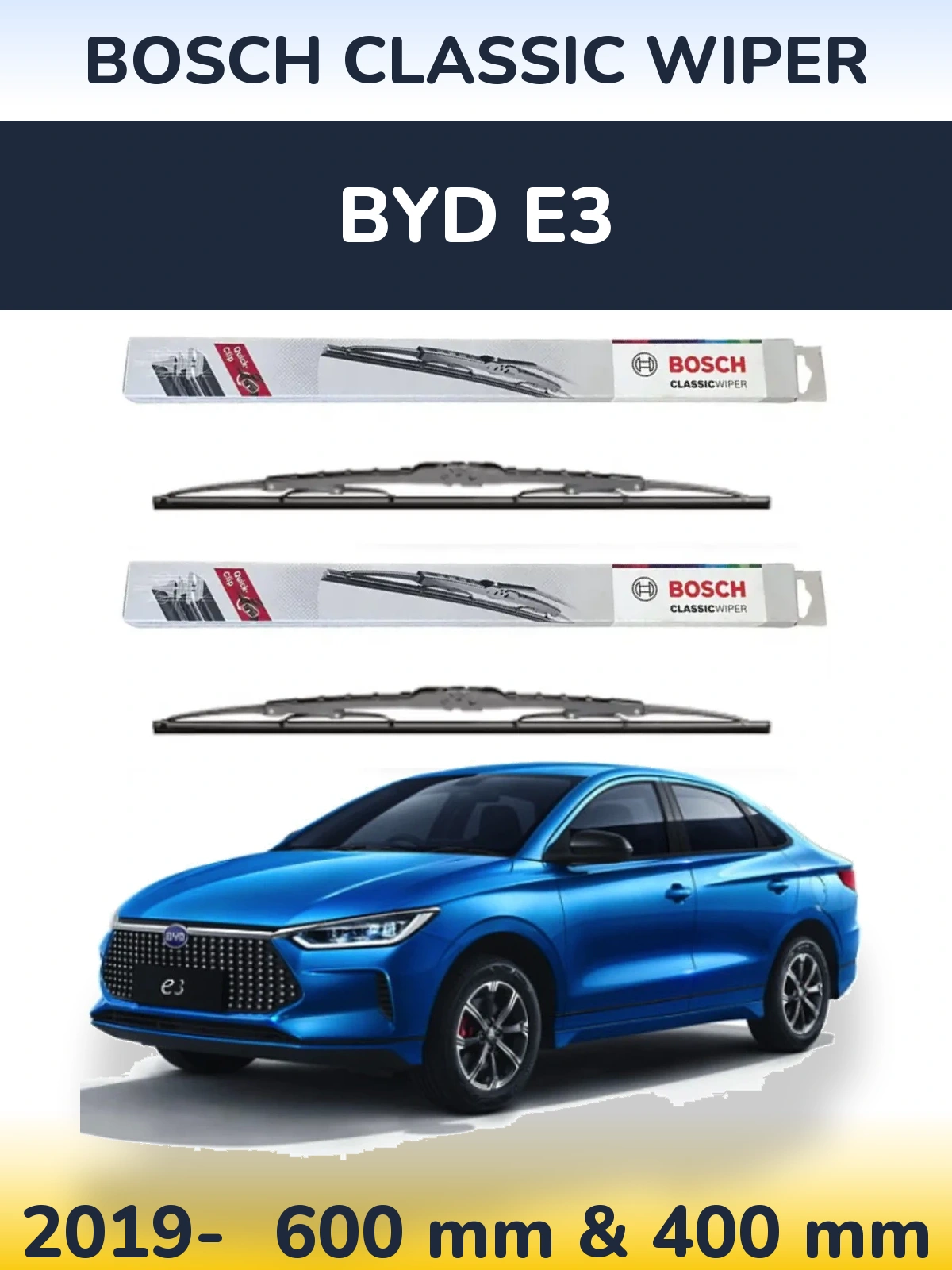 Front wiper blade set BOSCH Classic Wiper 600 & 400 мм for BYD E3 2019-2026