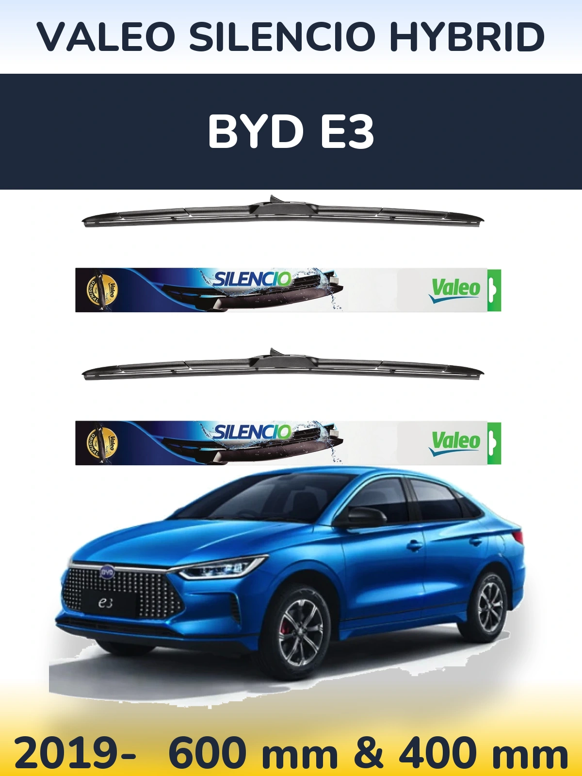 Front wiper blade set Valeo Silencio Hybrid 600 & 400 мм for BYD E3 2019-2026