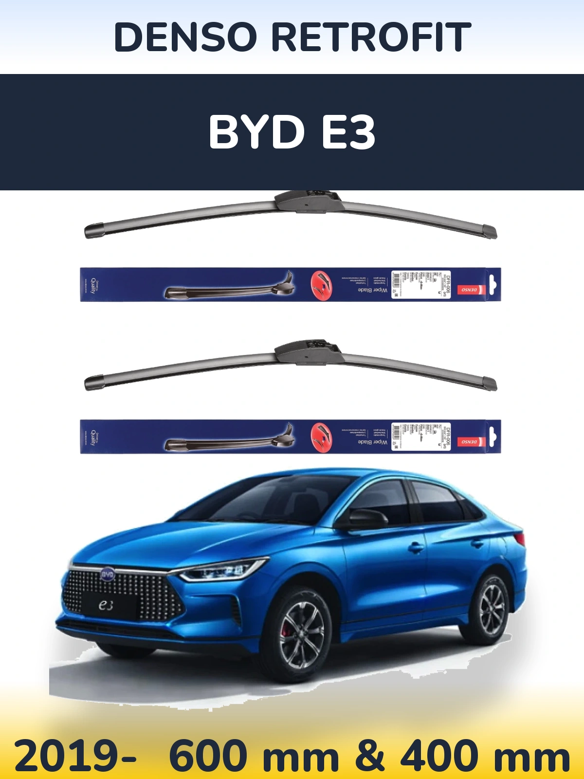 Комплект передних дворников Denso Retrofit 600 & 400 мм для BYD E3 2019-2026