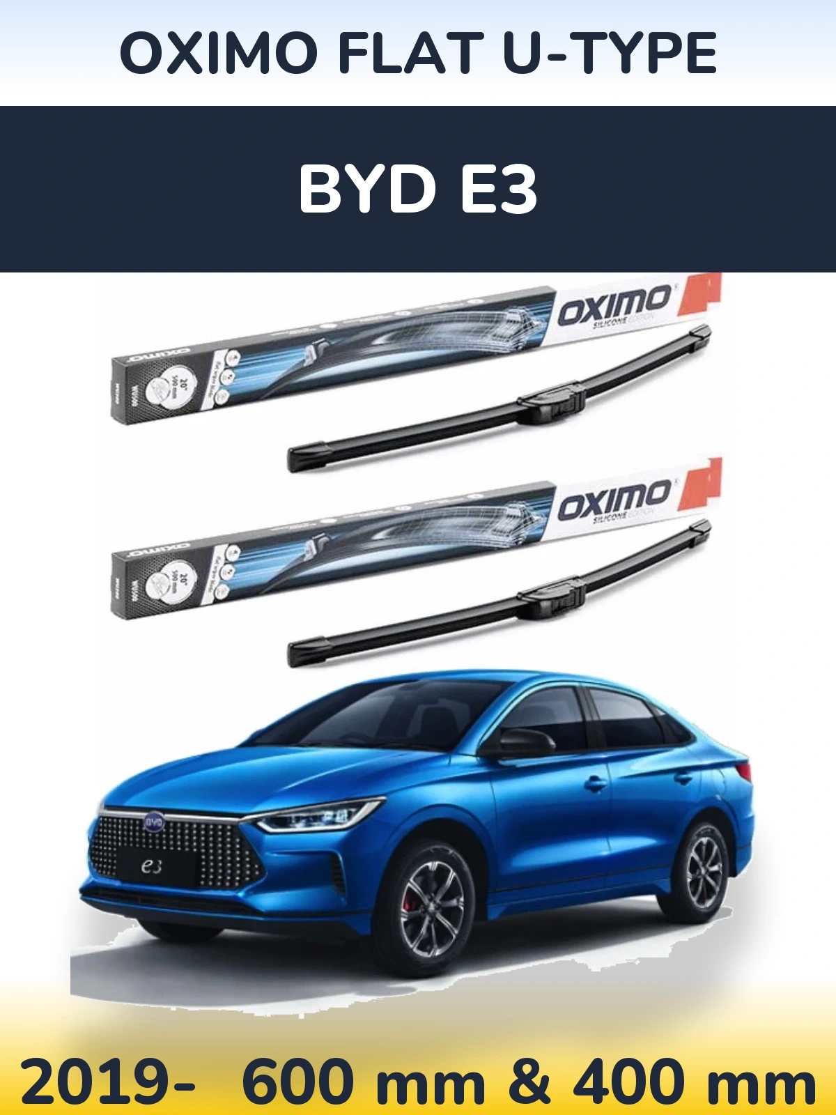 Komplet przednich wycieraczek Oximo Flat U-type 600 & 400 mm do BYD E3 2019-2026