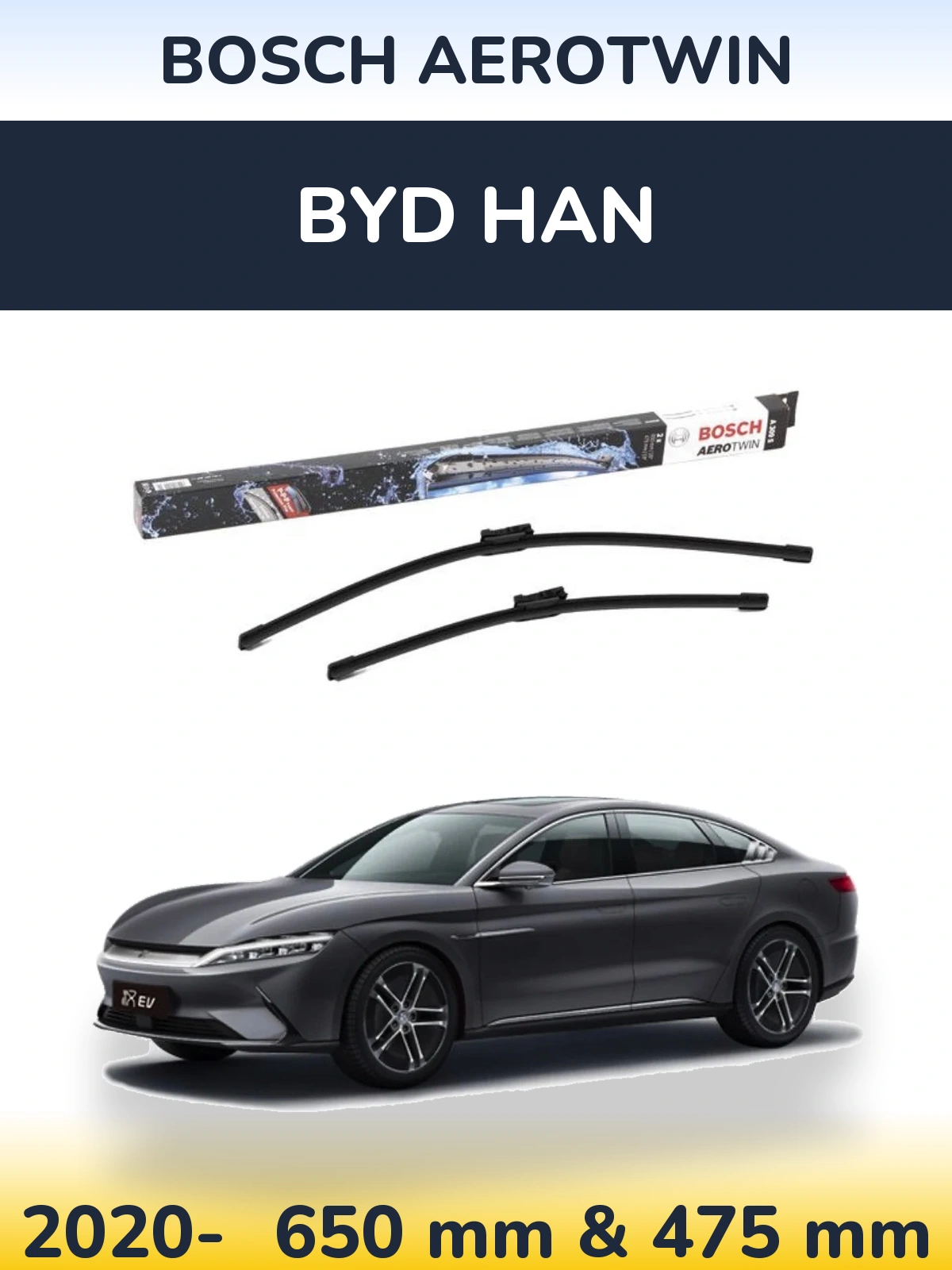 Front wiper blade set BOSCH AeroTwin 650 & 475 мм for BYD Han 2020-2026