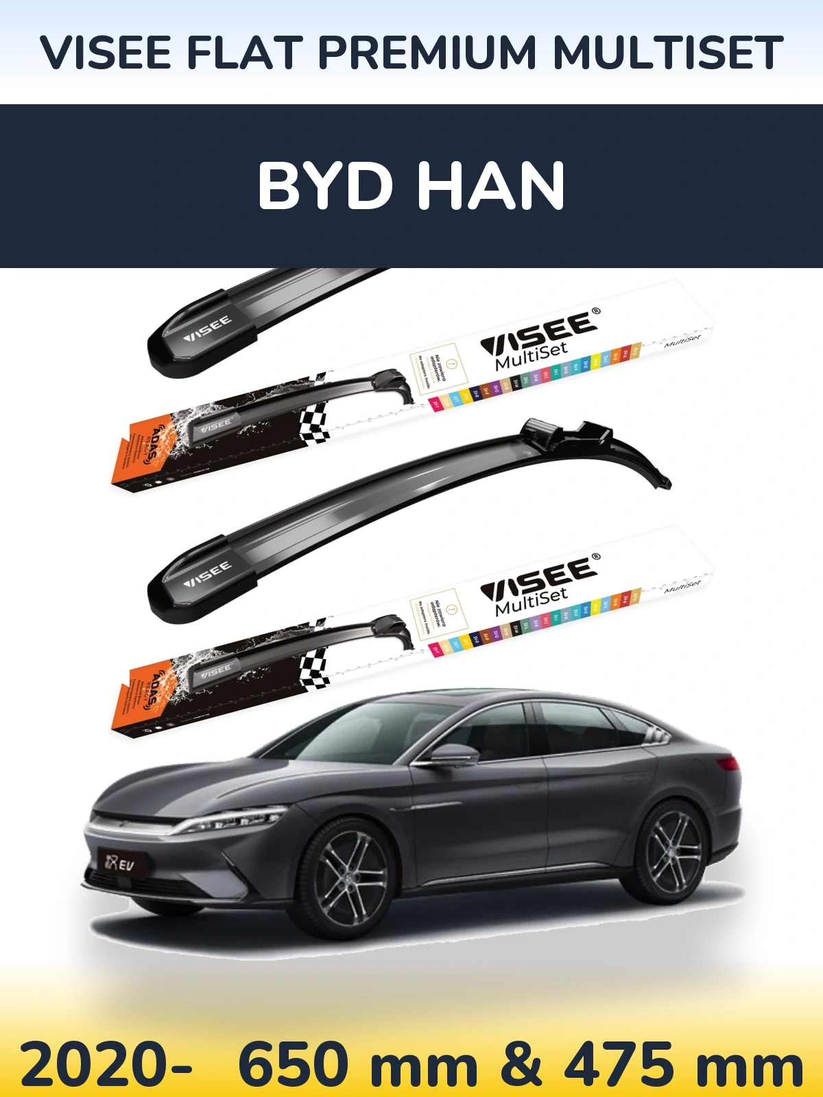Комплект передних дворников VISEE FLAT PREMIUM MultiSet 650 & 475 мм для BYD Han 2020-2026