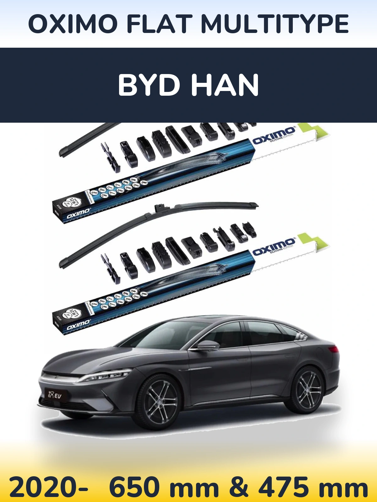 Комплект передних дворников Oximo Flat MultiТипe 650 & 475 мм для BYD Han 2020-2026