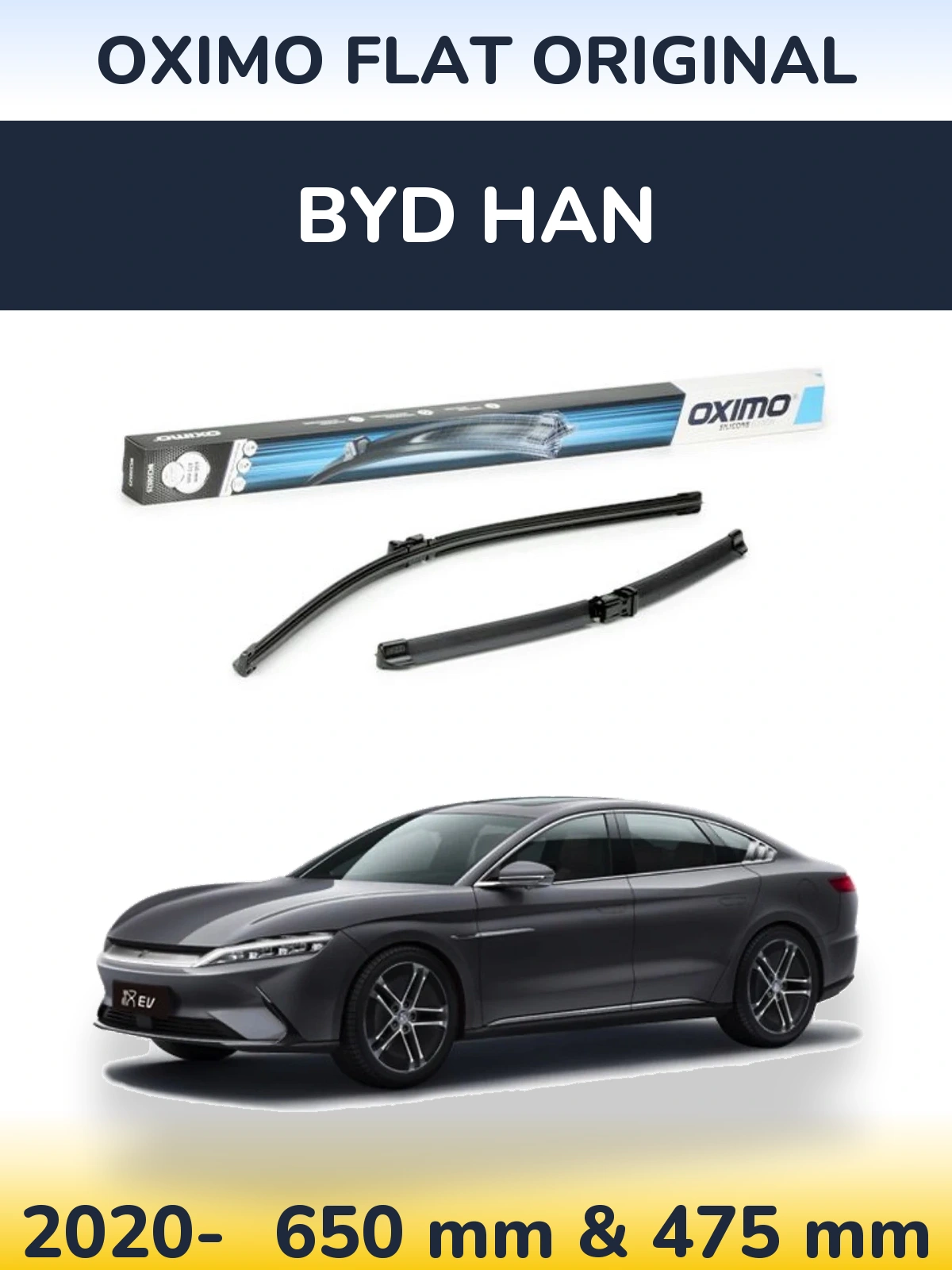 Front wiper blade set Oximo Flat Original 650 & 475 mm for BYD Han 2020-2026