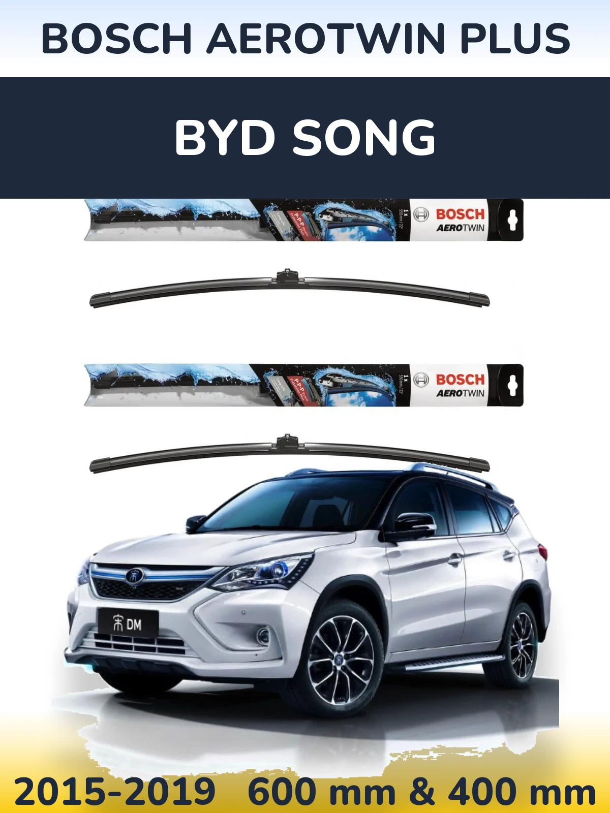 Front wiper blade set BOSCH AeroTwin Plus 600 & 400 мм for BYD Song 2015-2019