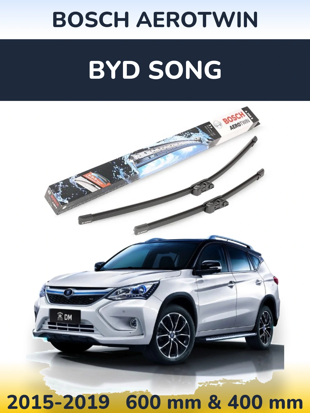Front wiper blade set BOSCH AeroTwin 600 & 400 мм for BYD Song 2015-2019