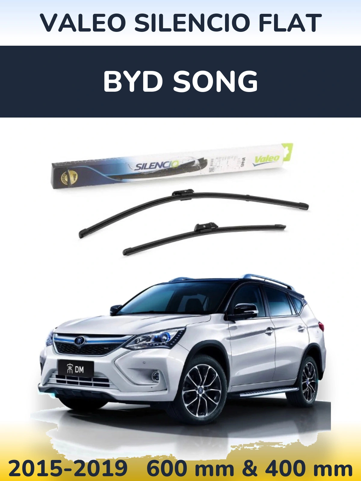 Front wiper blade set Valeo Silencio Flat 600 & 400 mm for BYD Song 2015-2019