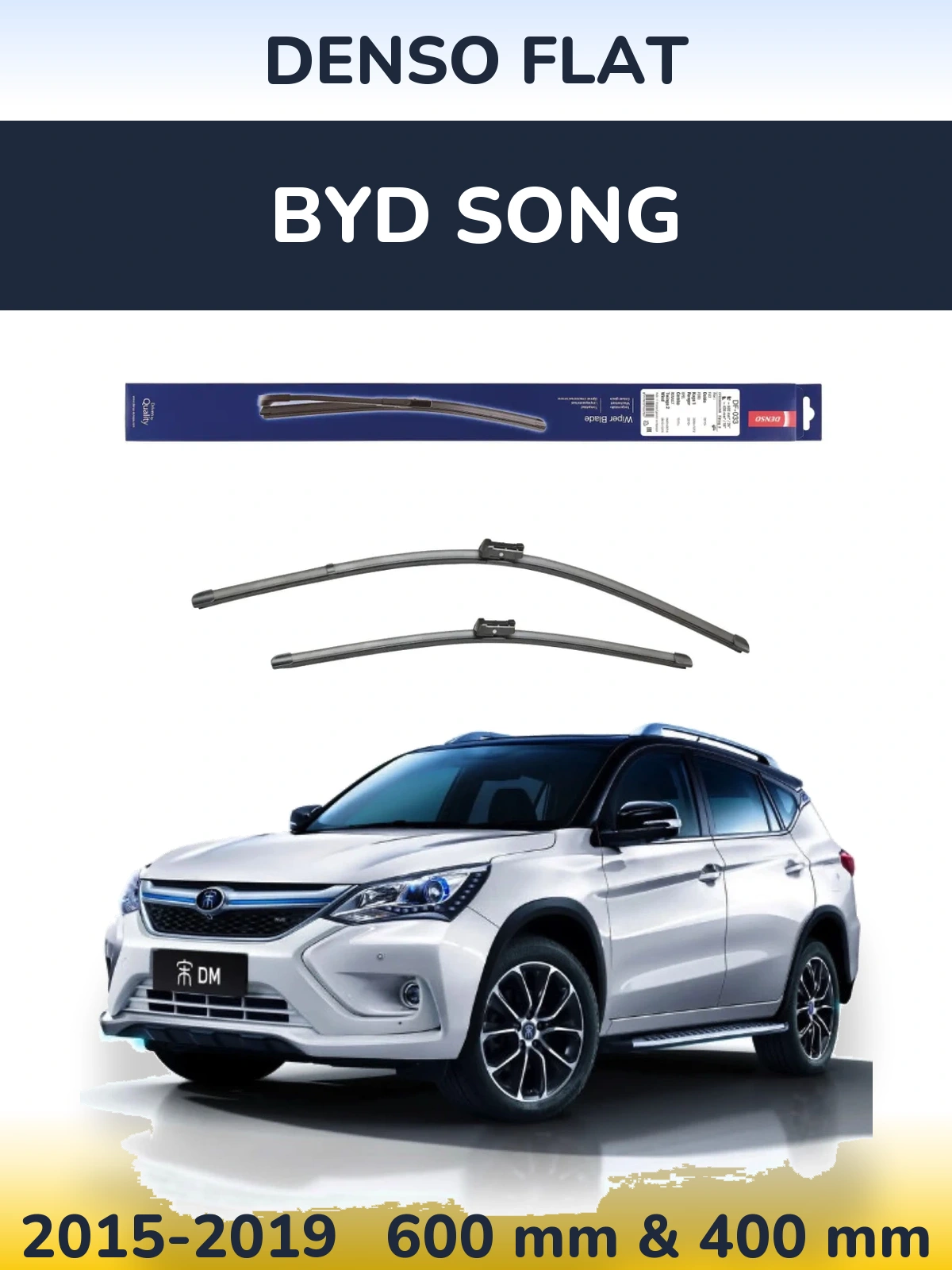 Front wiper blade set Denso Flat 600 & 400 мм for BYD Song 2015-2019
