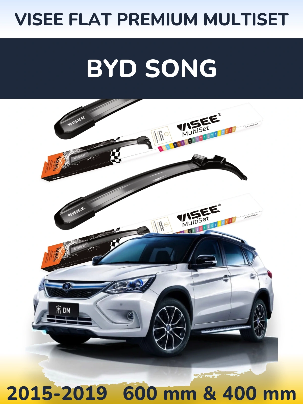 Komplet przednich wycieraczek VISEE FLAT PREMIUM MultiSet 600 & 400 mm do BYD Song 2015-2019