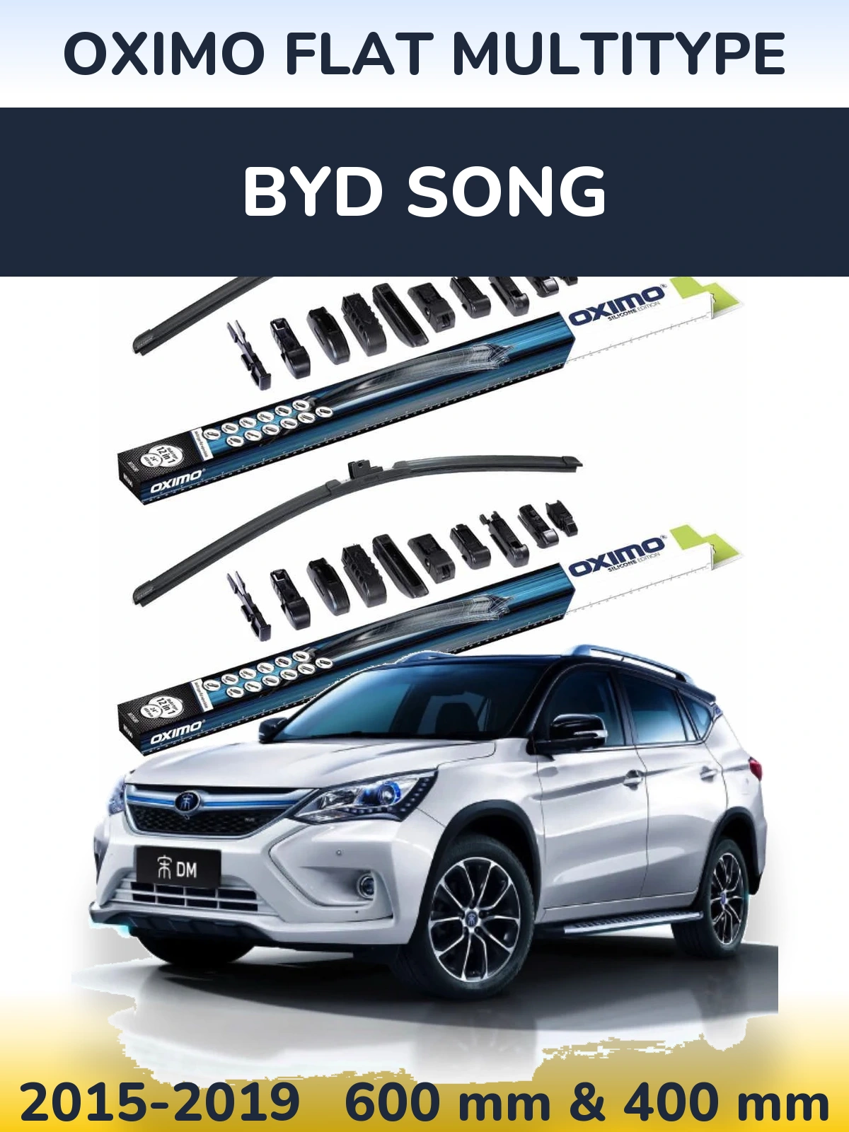 Front wiper blade set Oximo Flat MultiTypee 600 & 400 мм for BYD Song 2015-2019