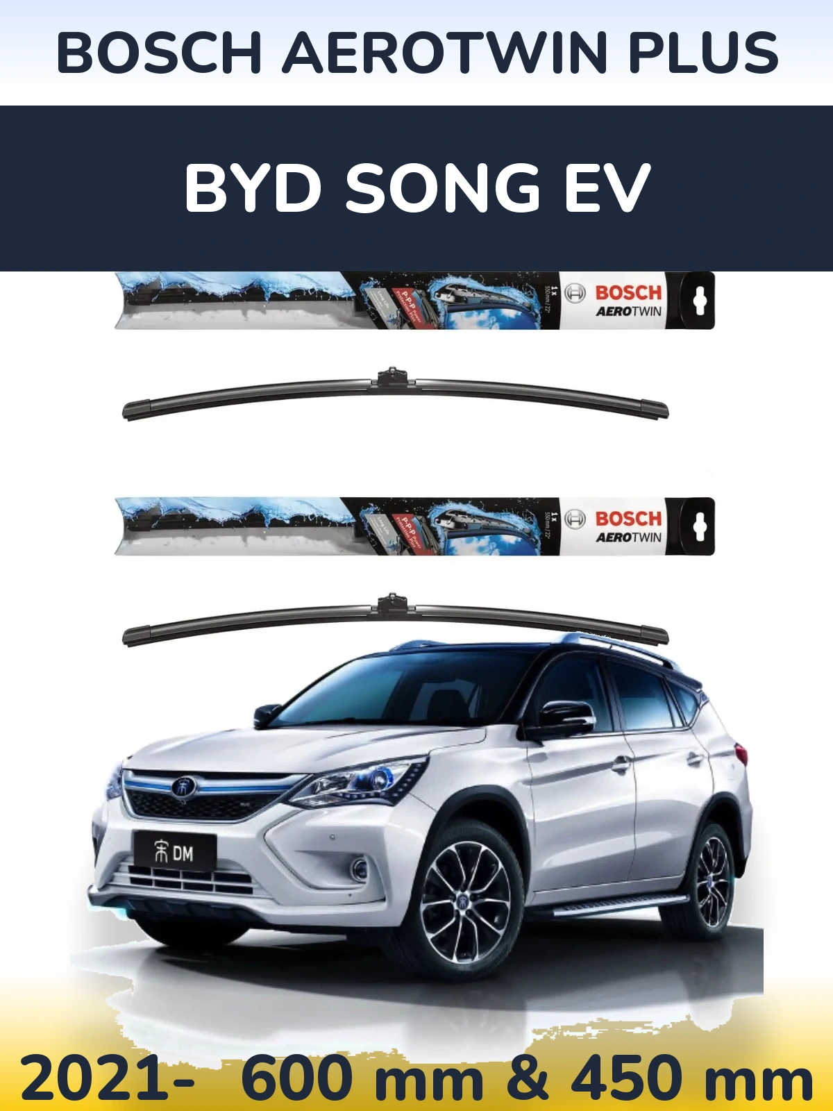 Front wiper blade set BOSCH AeroTwin Plus 600 & 450 мм for BYD Song EV 2021-2026