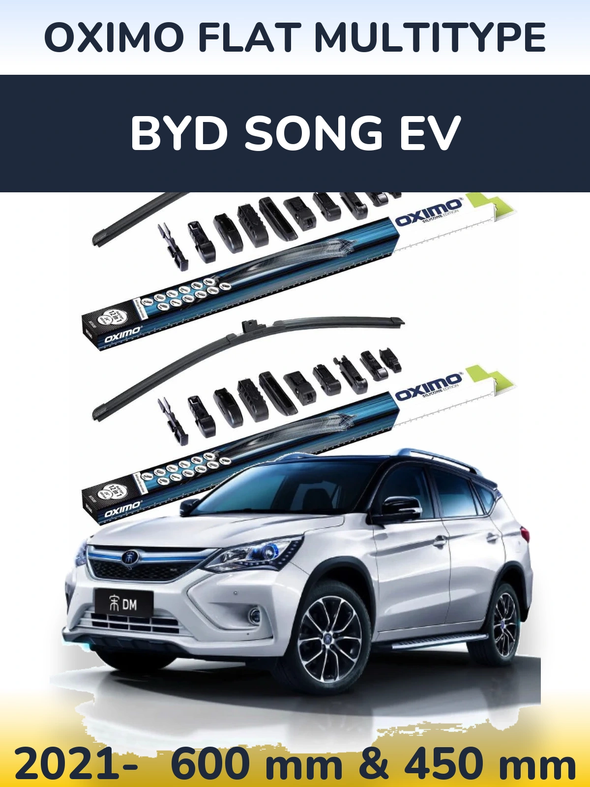 Front wiper blade set Oximo Flat MultiTypee 600 & 450 мм for BYD Song EV 2021-2026