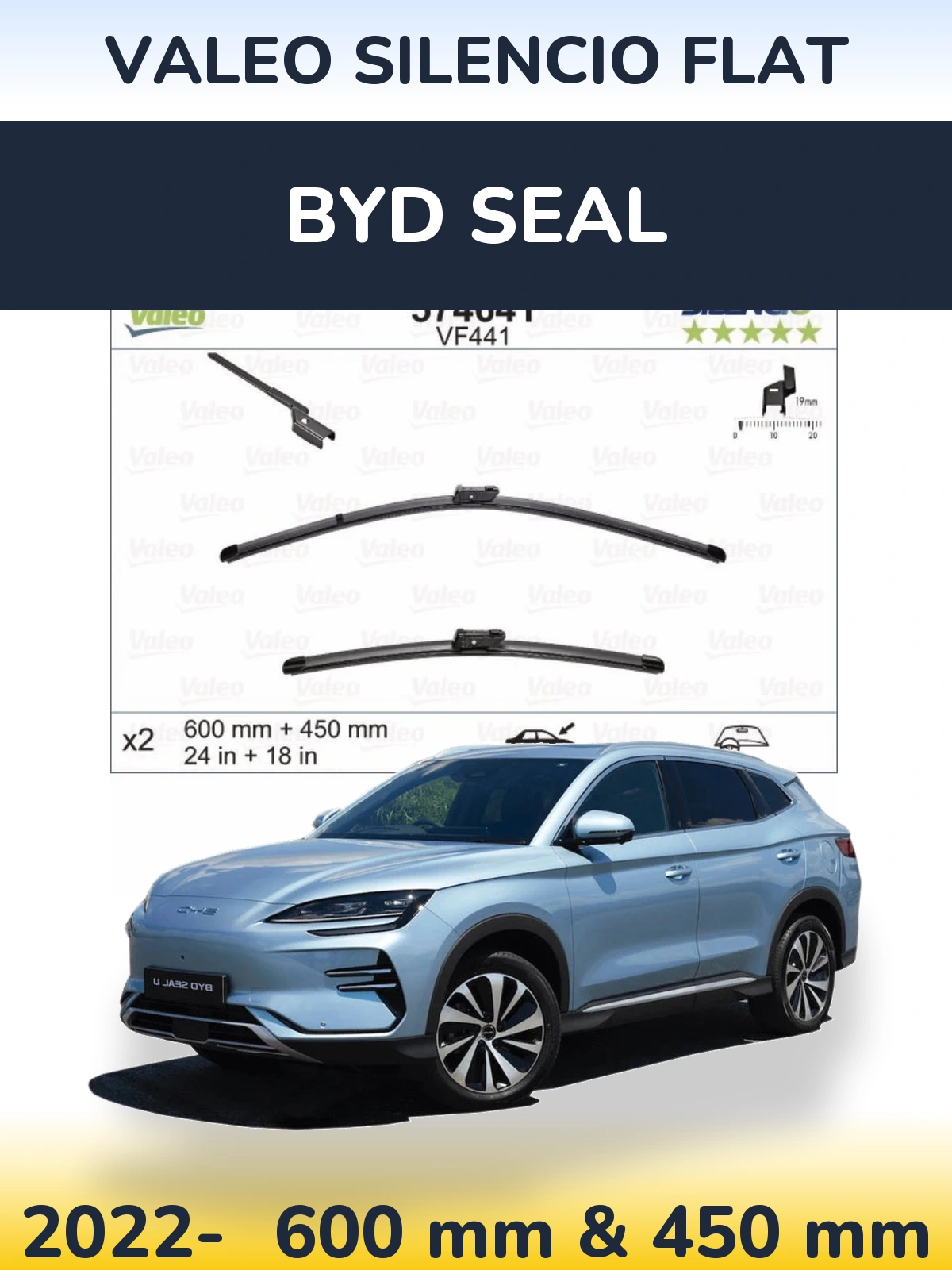 Комплект передних дворников Valeo Silencio Flat 600 & 450 мм для BYD Seal 2022-2026