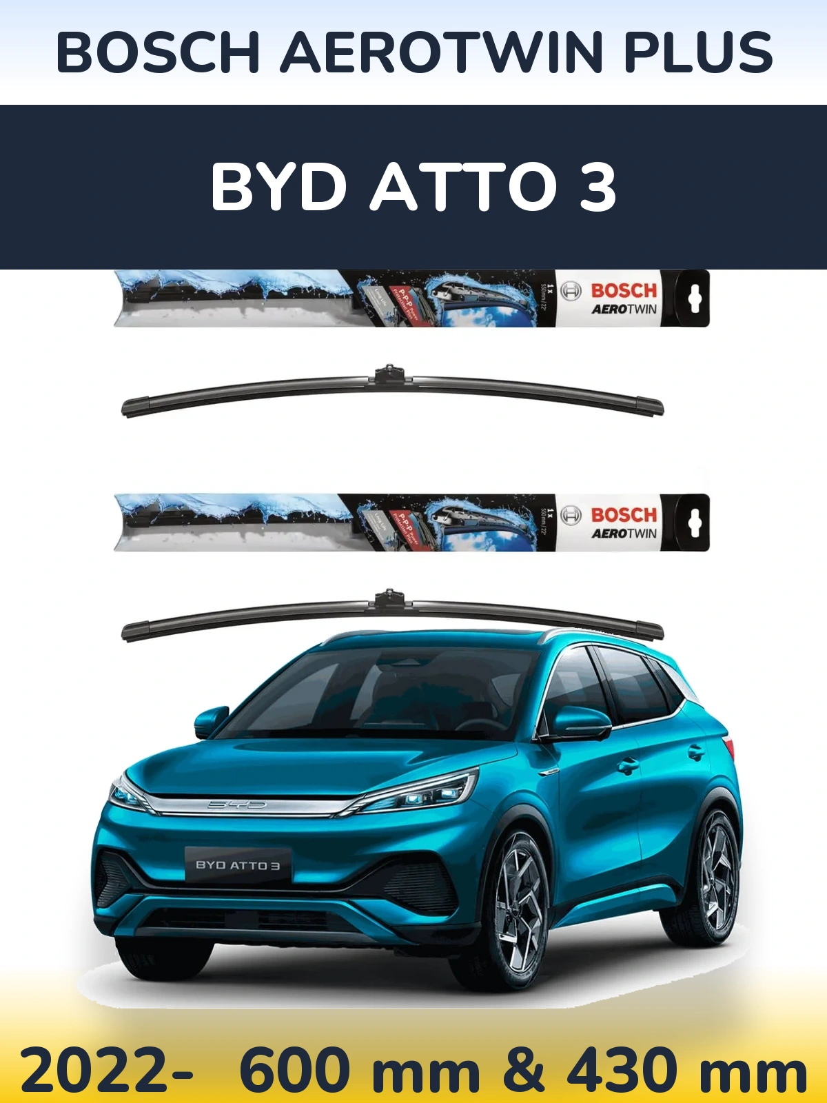 Komplet przednich wycieraczek BOSCH AeroTwin Plus 600 & 430 mm do BYD Atto 3 2022-2026