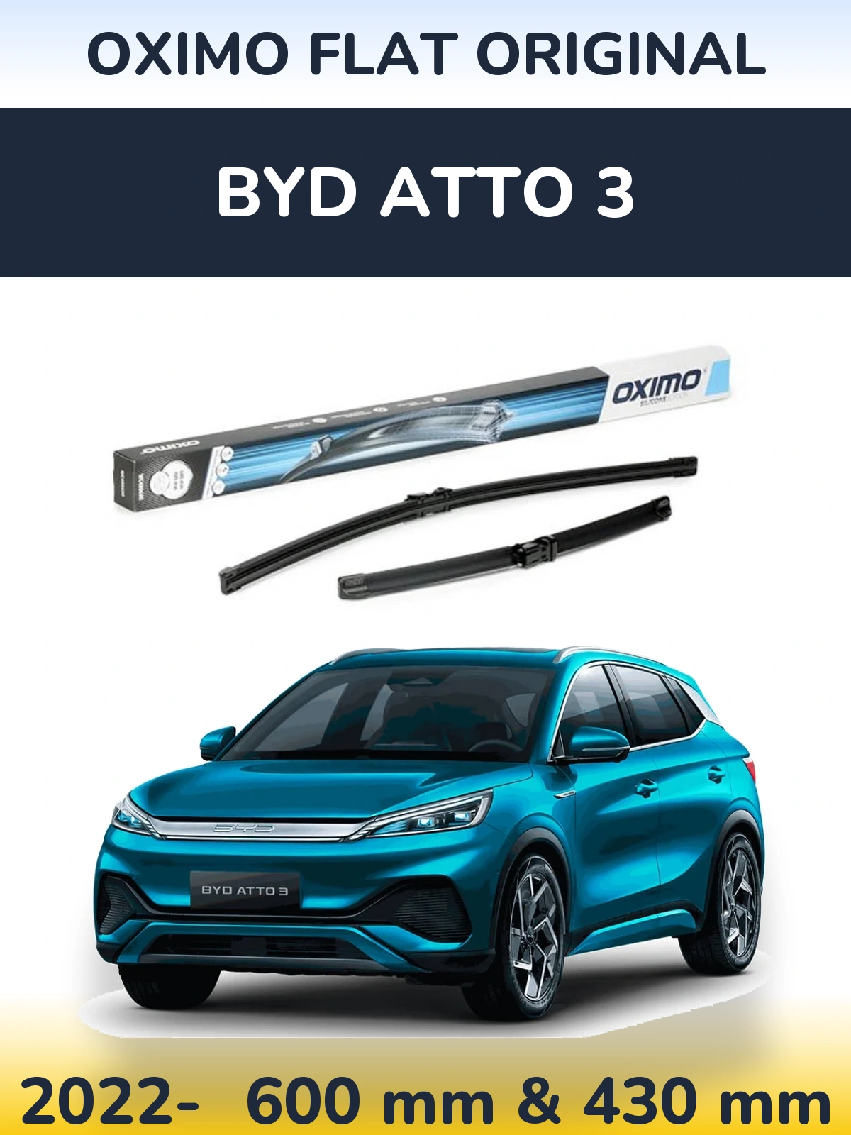 Front wiper blade set Oximo Flat Original 600 & 400 мм for BYD Atto 3 2022-2026